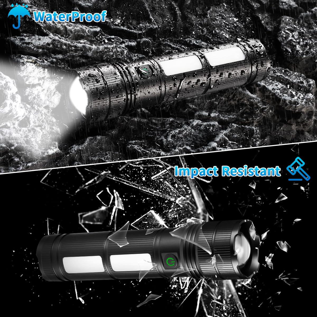 Kyekio Large Size & High Powered Flashlight, Flashlights High Lumens, Super Bright Flashlight, Rechargeable Flashlights Led, Adjustable Utility Flash Light, Waterproof Flash Light For Home Emergency