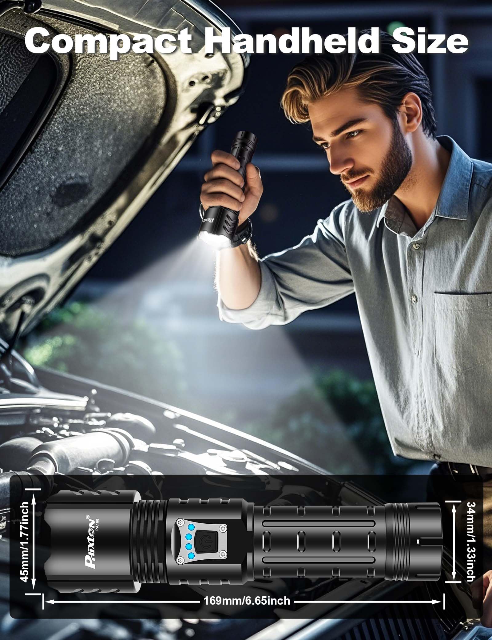 Phixton Rechargeable Flashlights High Lumens 1000000 Super Bright Long Range 3280Ft, Long Lasting 15H Powerful Usb C Led Strong Flash Light High Powered, Heavy Duty, Zoomable, For Home Camping