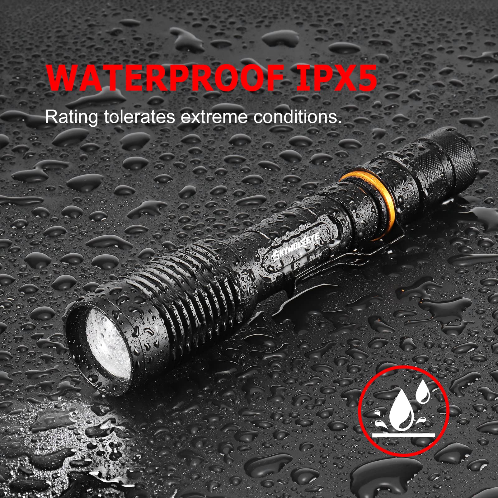 Skywolfeye 2 Pack 5 Modes Led Rechargeable 5000 High Lumens Flashlights, Super Bright Zoomable Flashlight Waterproof For Kids Camping，Emergencies
