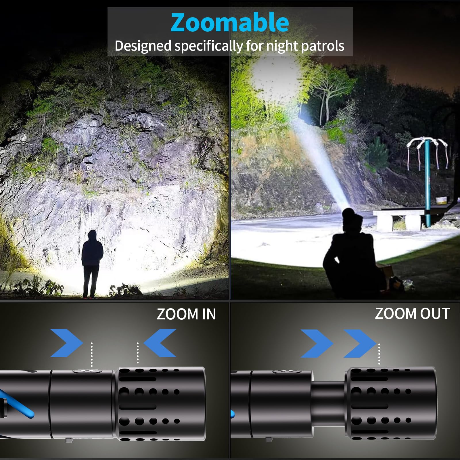 Karrong Rechargeable Flashlight With Long Beam And Belt Clip Small Flashlight With 5 Modes Zoomable Waterproof Adjustable Brightness High Lumens Powerful Handheld Flashlight For Outdoor Emergency Camping