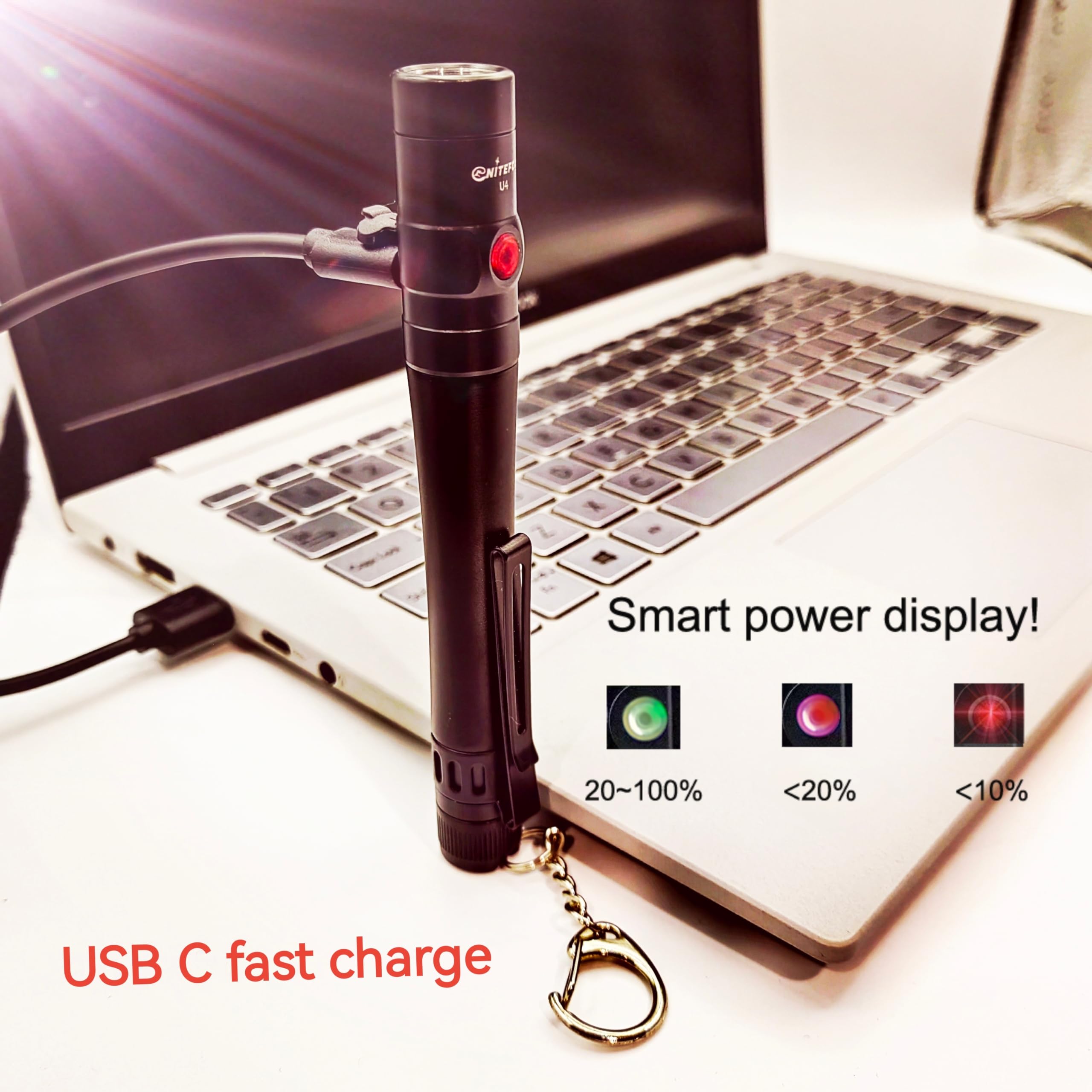 Nitefox Pen Light Rechargeable Edc Pocket Flashlight With Clip Diffuser,Bright 300 Lumens, Side Switch One-Hand Easy Use For Everyday Work,Emergency,Tight Spaces, Worker,Police, Nurse Use