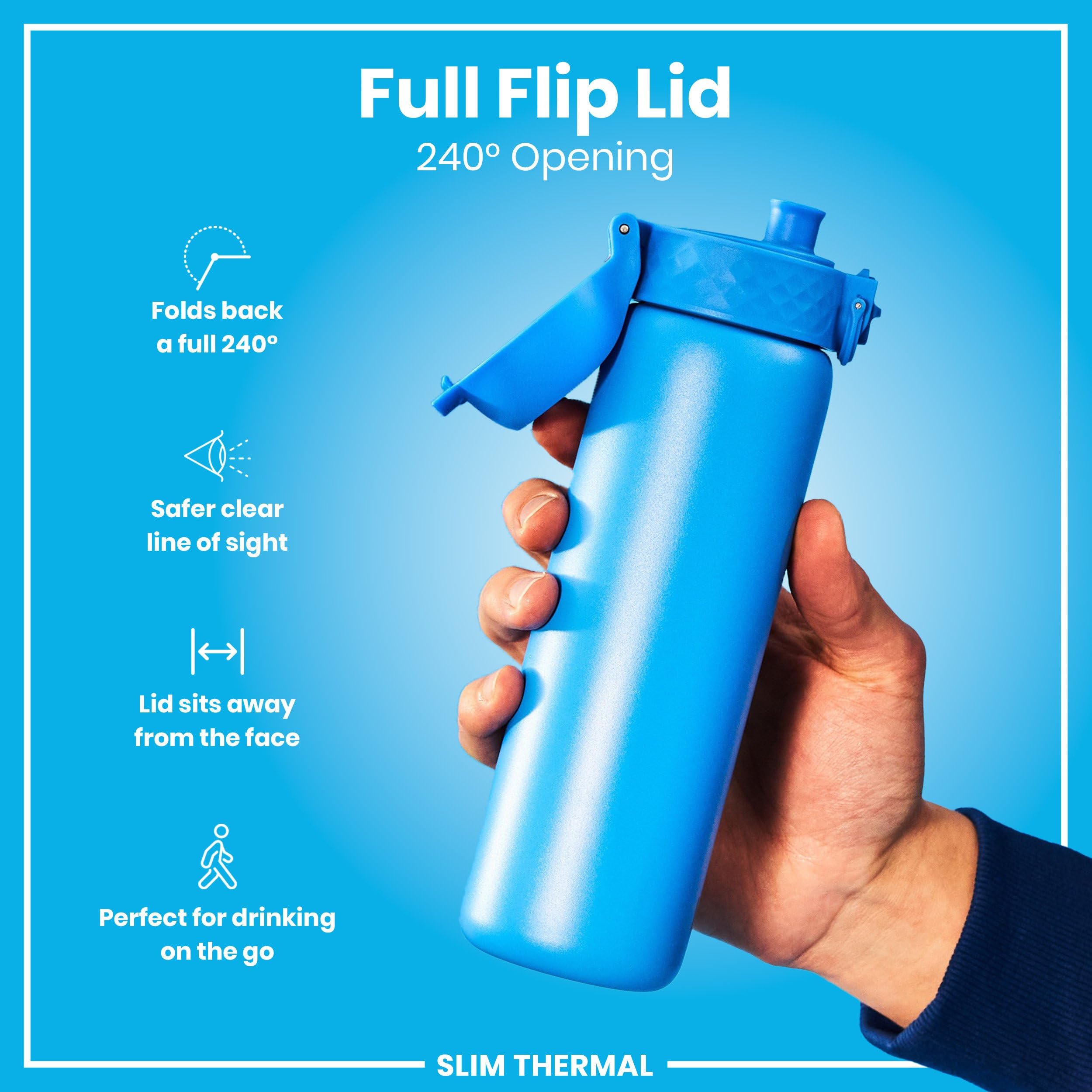 Ion8 Vacuum Insulated Steel Water Bottle, 500 Ml/18 Oz, Leak Proof, Easy To Open, Secure Lock