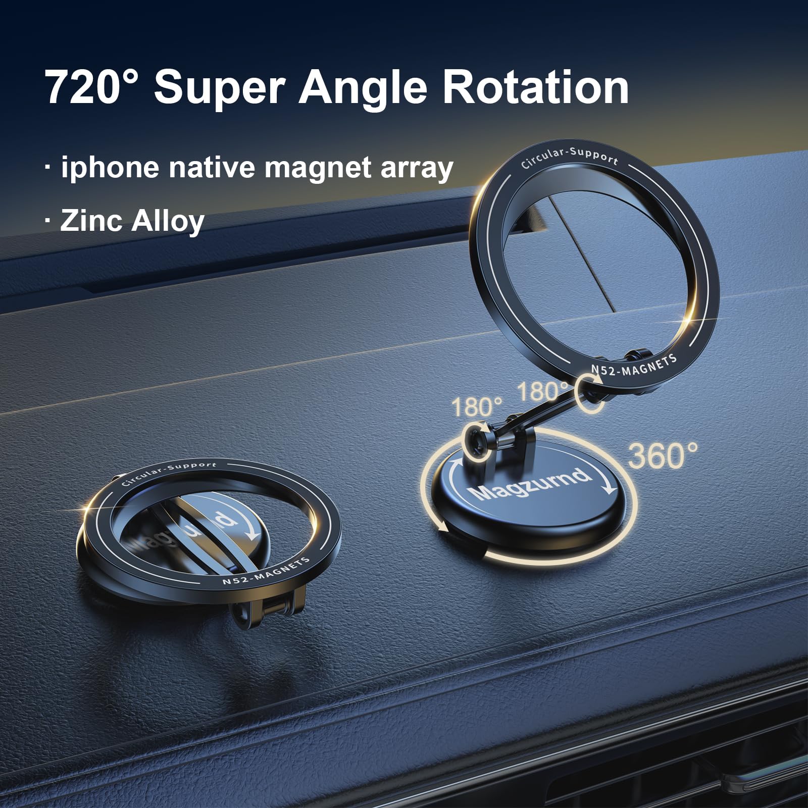 Magzurnd For Magsafe Car Holder, 17 Ultra-Strong Magnets, 360° Rotating Magnetic Phone Holder For Dashboard, Compatible For Iphone 15/14/13 Pro Max/Plus/Mini And Magsafe Cases