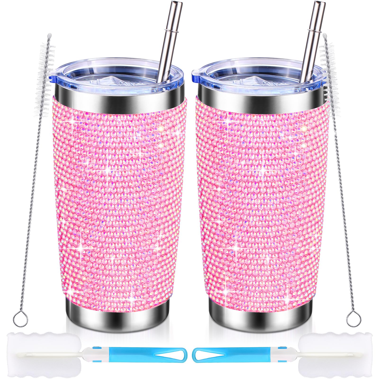 Lallisa 2 Pcs Rhinestone Tumblers Bling Cups 20 Oz Glitter Water Bottles Stainless Steel Vacuum Ins