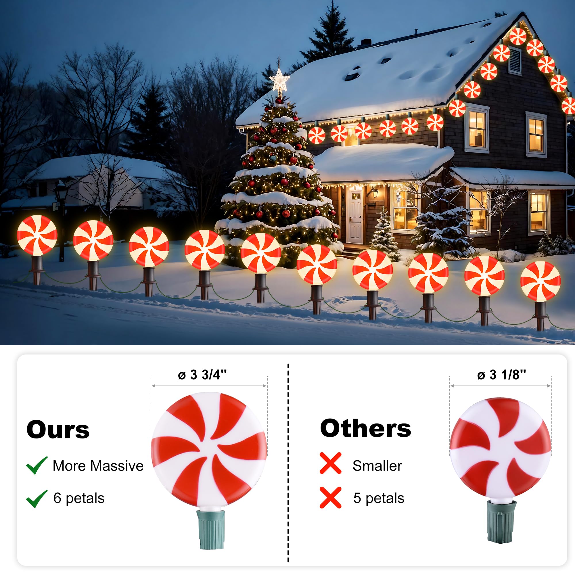 Ultimate Unicorn Christmas Lollipop Pathway Lights For Garden Christmas Decoration Red, 10 Led Peppermint String Lights With Stakes For Outdoor Sidewalk Pathway Rooftop Lawn Garden
