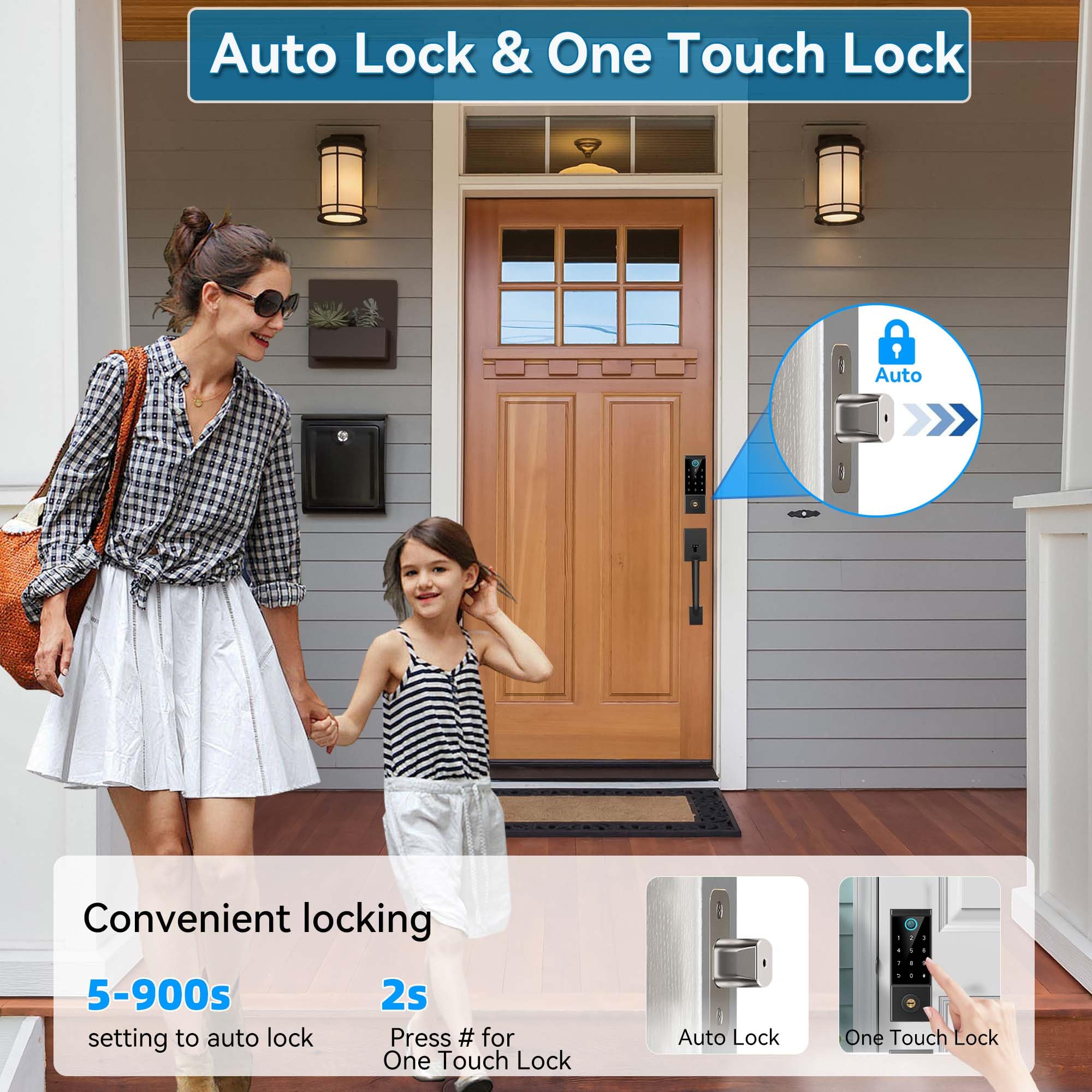 Bebasia Smart Door Lock With Front Door Handle Set, Heavy Duty Fingerprint Handleset, Keyless Entry Door Lock, Smart Deadbolt For Front Door, Bluetooth Keypad Digital Lock Black