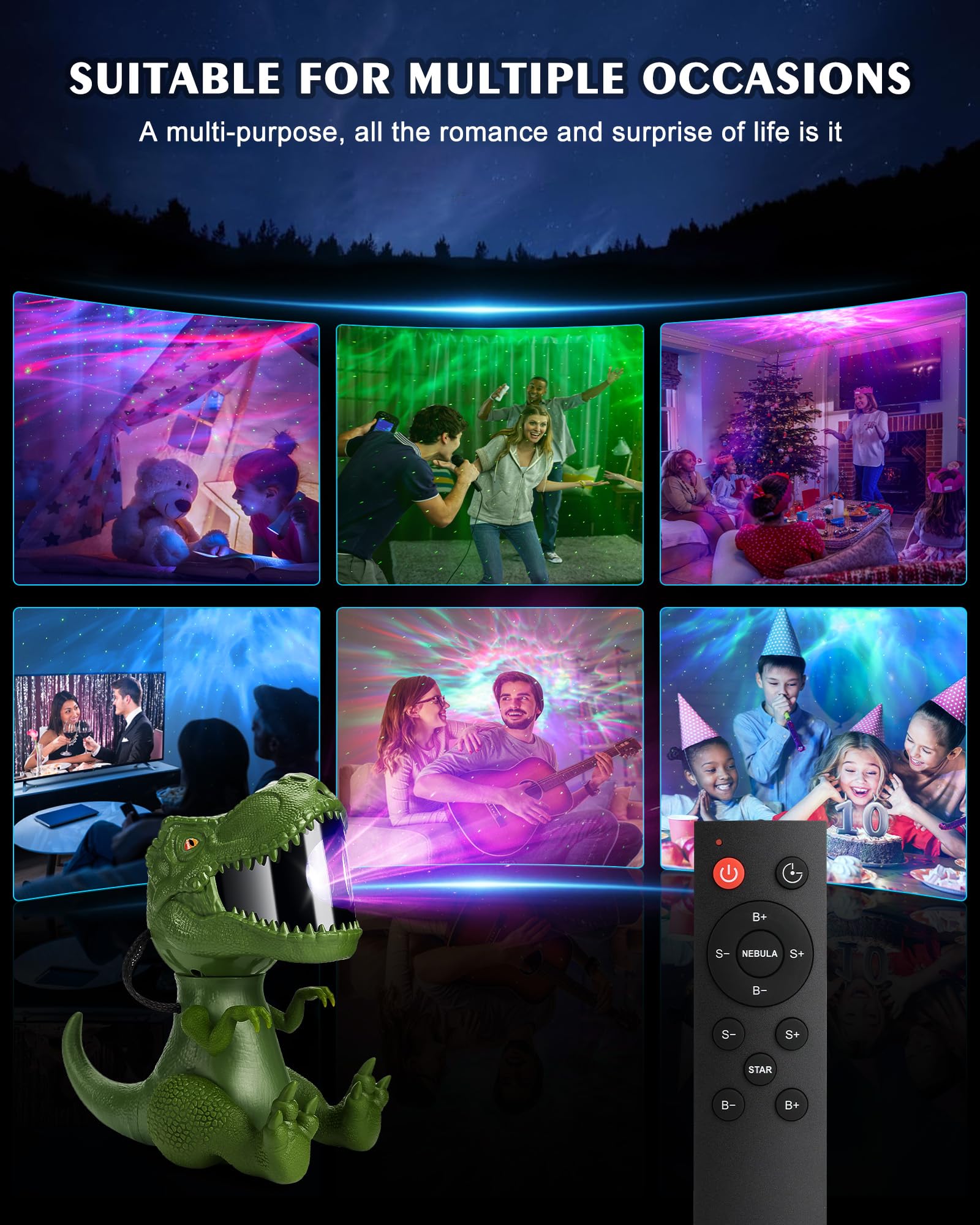 Kidsjoy Dinosaur Star Projector Night Light: Galaxy Projector Light For Kids Bedroom Ceiling Decor （Green）