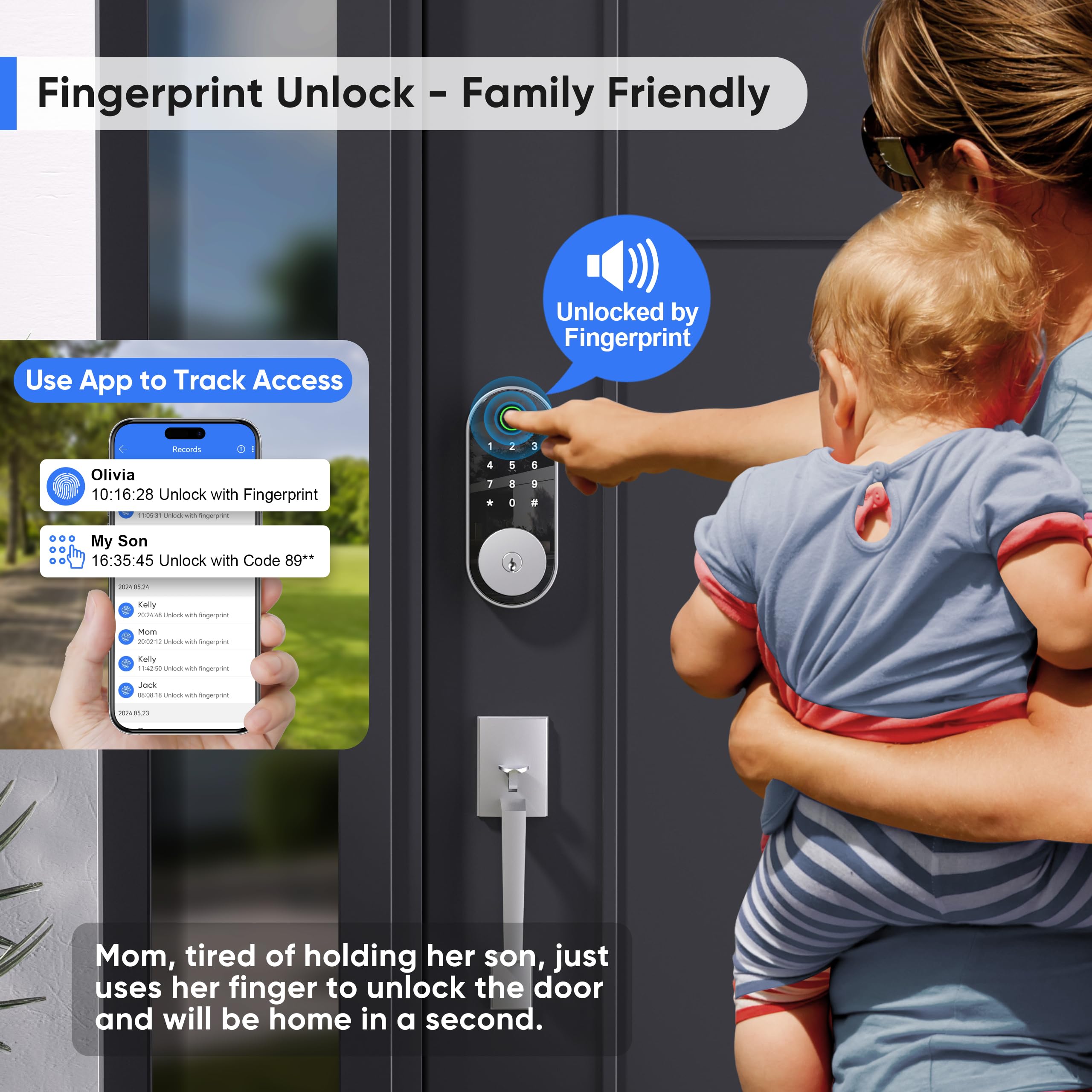 Sifely Keyless-Entry Door-Lock Deadbolt Smart Lock: Electronic Deadbolt Lock With Keypad, Fingerprint & Code Access, Digital Door Keypad For Front Doors, Entry Doors And Exterior Doors (Nickel)