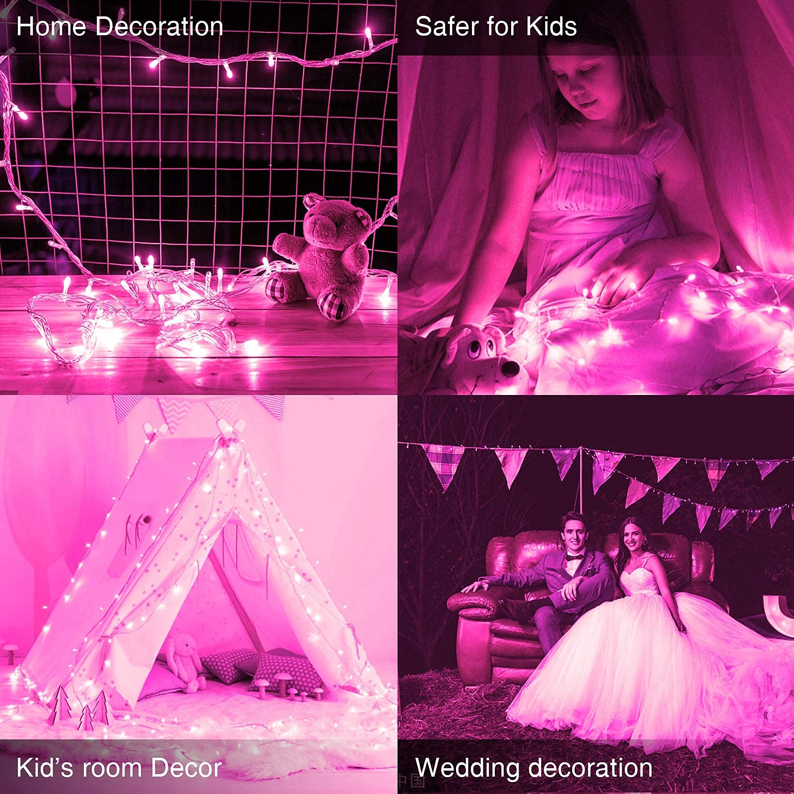 Jmexsuss Connectable 100 Led Room Lights, 33Ft 8 Modes Pink Christmas Lights Clear Wire, Plug In Pink String Lights Indoor Outdoor For Room Decor Christmas Tree Bedroom Valentines Party