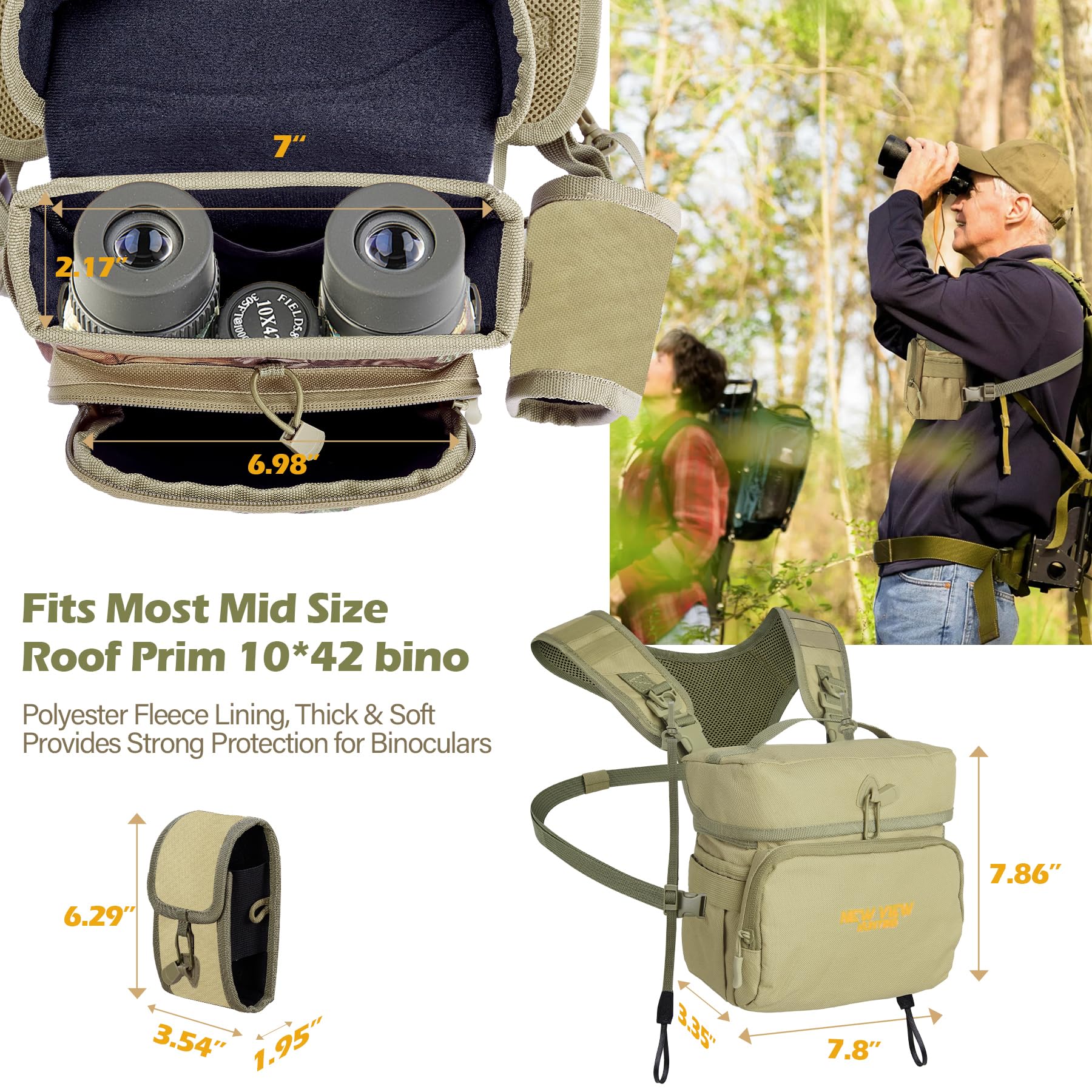 Binocular Harness Chest Pack With Rangefinder Pouch, Bino Harness With Rain Cover For Bird Watching, Hunting, Hiking