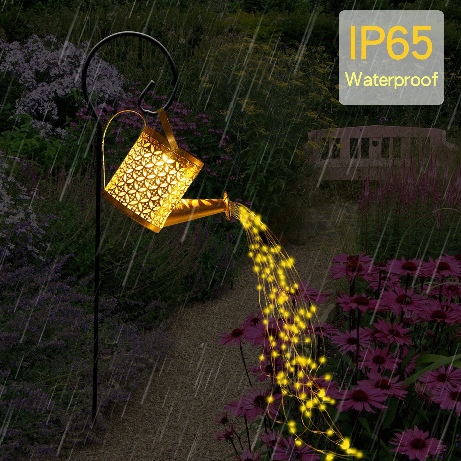 Qhcausuk Solar Watering Can With Lights, Small Outdoor Lanterns Hanging Waterproof Garden Decor, Retro Metal Kettle Solar Light For Table Patio Yard Pathway Walkway (With Install String Light)