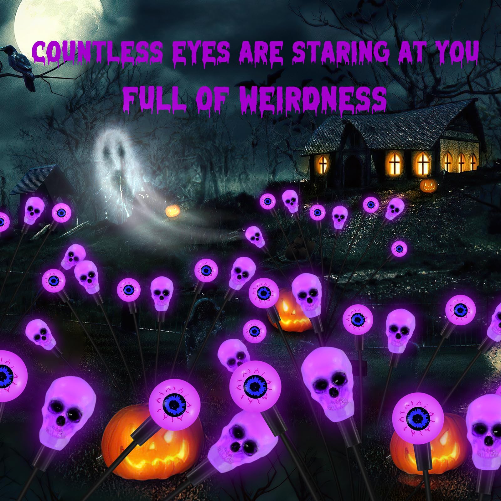 Fensan Solar Halloween Lights Outdoor, Scary Eyeball Lights, 4Pack 32Led, Ip65 Waterproof, Decor For Garden/Yard/Patio/Lawn/Pathway (Purple)