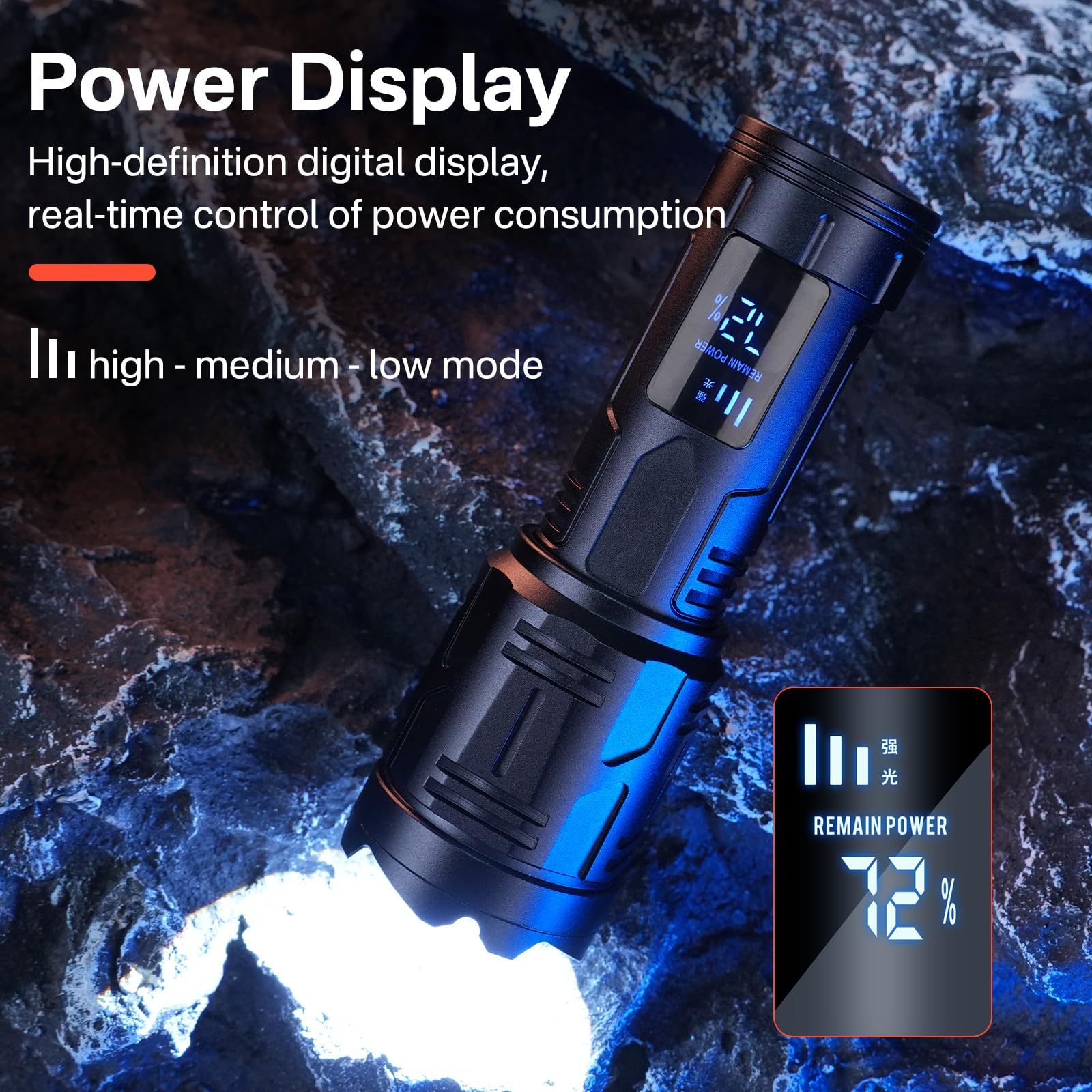 Hosonic S-52 Flashlight High Lumens Rechargeable, 2000 Lumen Super Bright Led Flashlights With Lcd Digital Display, Ipx4 Waterproof, 4 Mode Powerful Handheld Flash Light For Camping Home Emergencies
