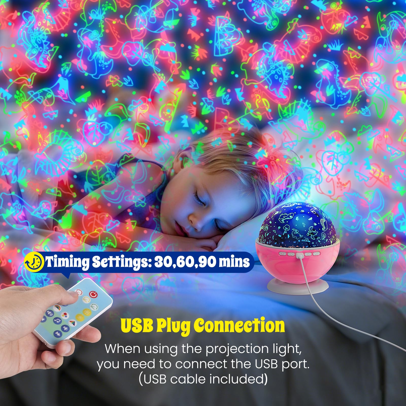 Baisiqilb Kids Star Night Light, Night Light Projector,Nebula Star Projector 360 Degree Rotation - 6 Led Bulbs 18 Light Color Changing With Usb Cable, Romantic  For Men Women Children (Pink)