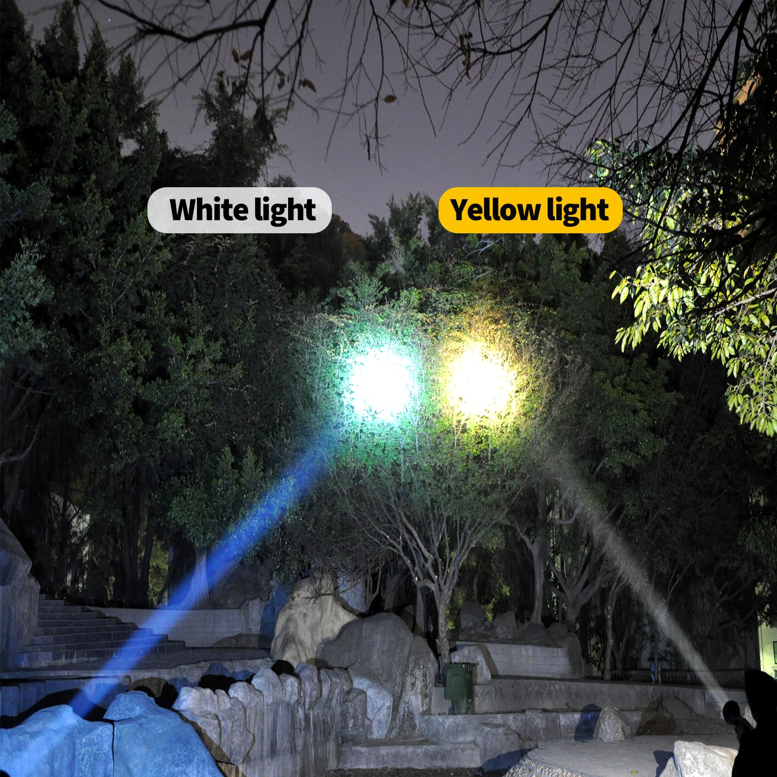 Kitness High Power Handheld Spotlight Rechargeable Led Flashlights Waterproof Searchlight Superbright Coon Hunting Lights Torch Flashlight (K611 Black Yellow Light)
