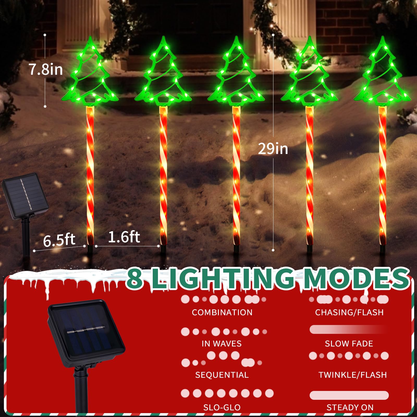 Rjzz Solar Christmas Lights 5 Pack Solar Outdoor Christmas Tree With 8 Lighting Modes Christmas Pathway Lights Walkway Christmas Lights Ip65 Waterproof Christmas Outdoor Decorations For Yard Garden Sideway