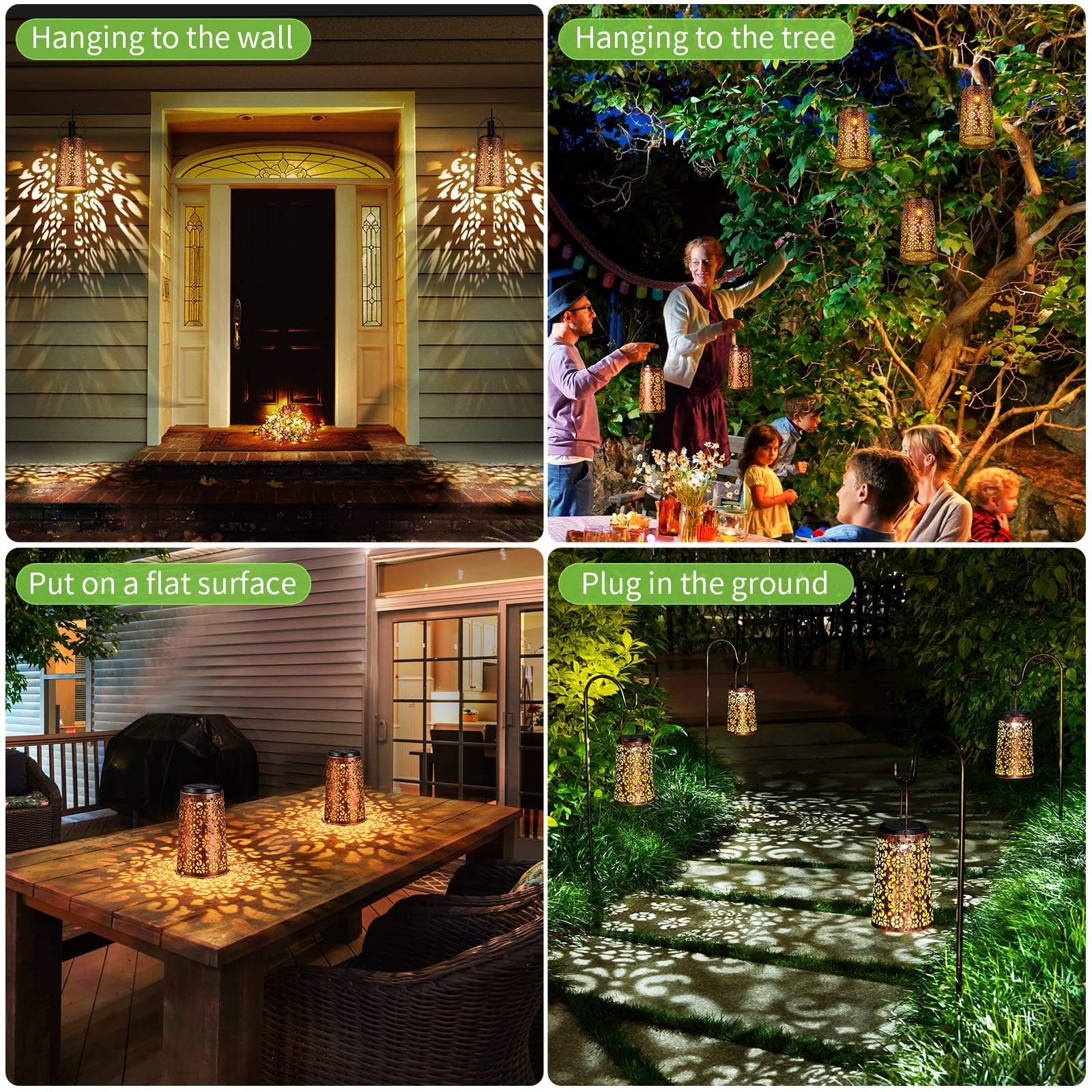 Jsot Solar Lanterns Outdoor Waterproof - 4 Pack Hanging Solar Lights  For Women Mom Grandma Decorative Lantern For Patio Decor Garden Yard Backyard Porch Table Tree Lighting, Cool/Warm Light