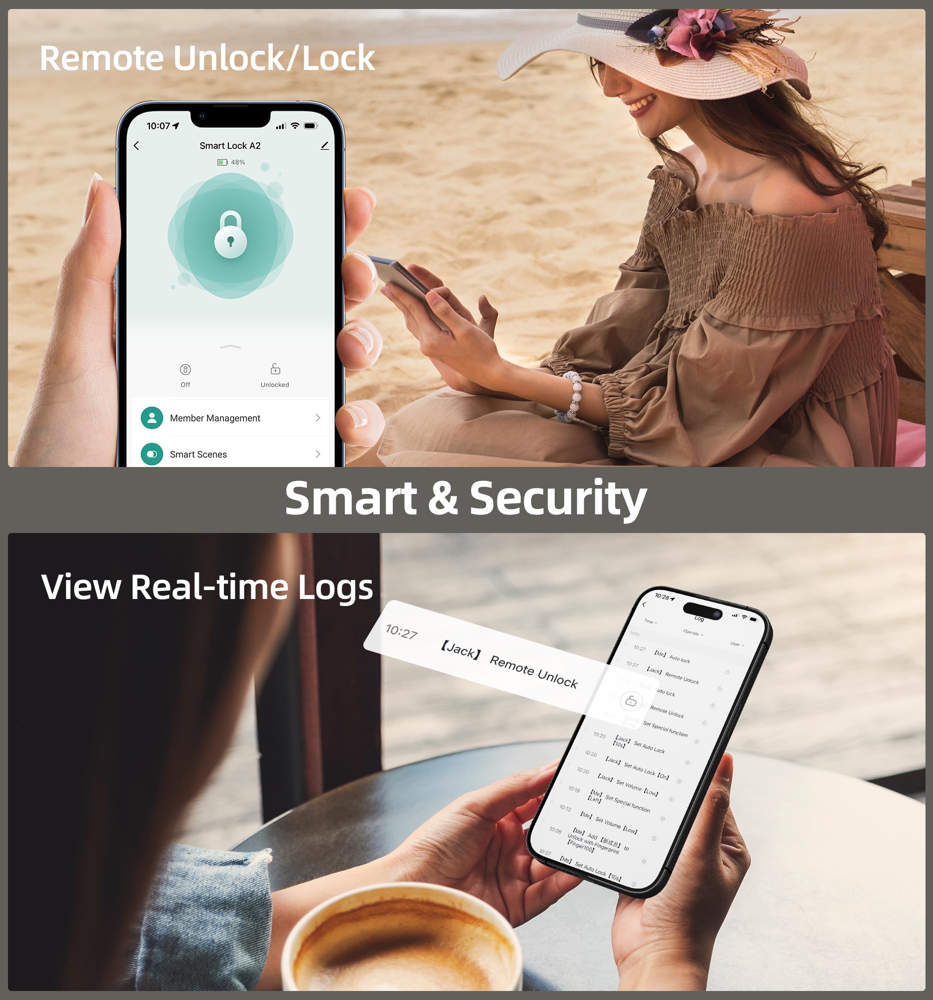 Heantle Smart Wifi Door Lock Set - Keyless Entry Door Lock, Front Door Handles Set, Fingerprint Electronic Keypad Deadbolt Lockset With App Remote Control, Alexa Voice, Auto Lock For Home, Rental