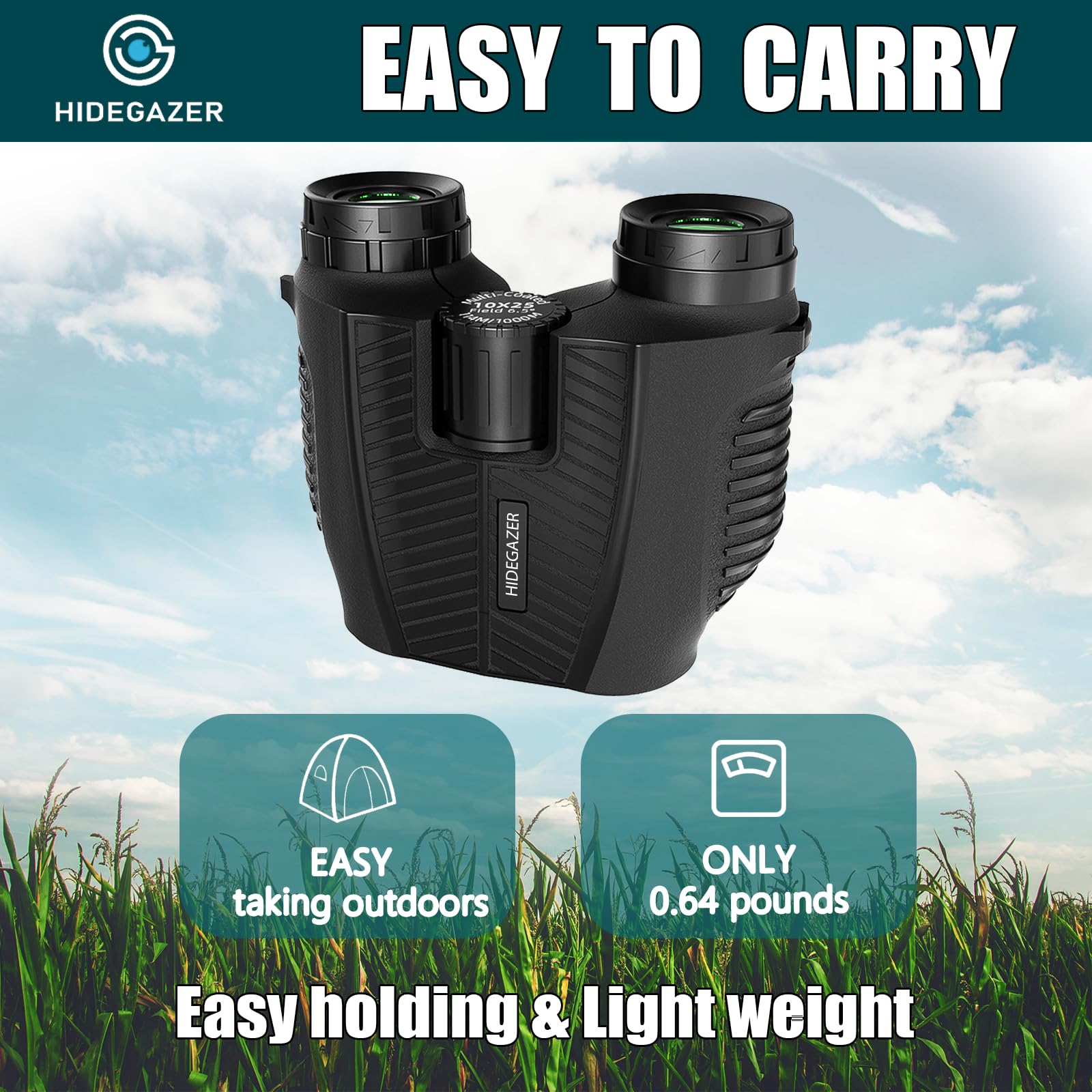 Hidegazer 12X25 Compact Binoculars For Adults And Kids - High Powered Binoculars For Bird Watching, Hunting, Travel, Hiking, Camping, Sport