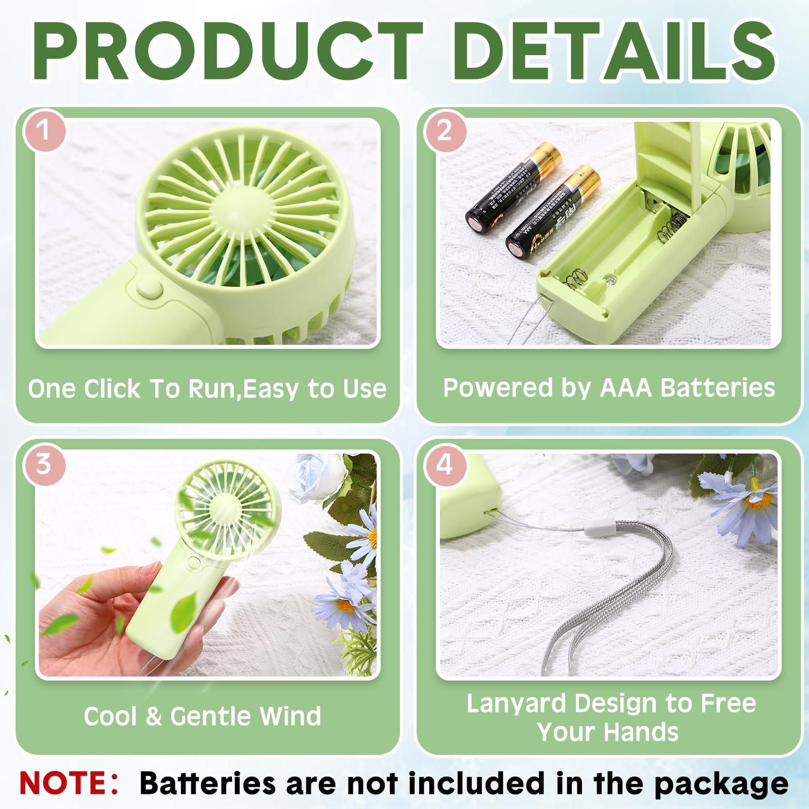 30 pack small handheld fans for summer travel, battery operated for long-lasting cooling