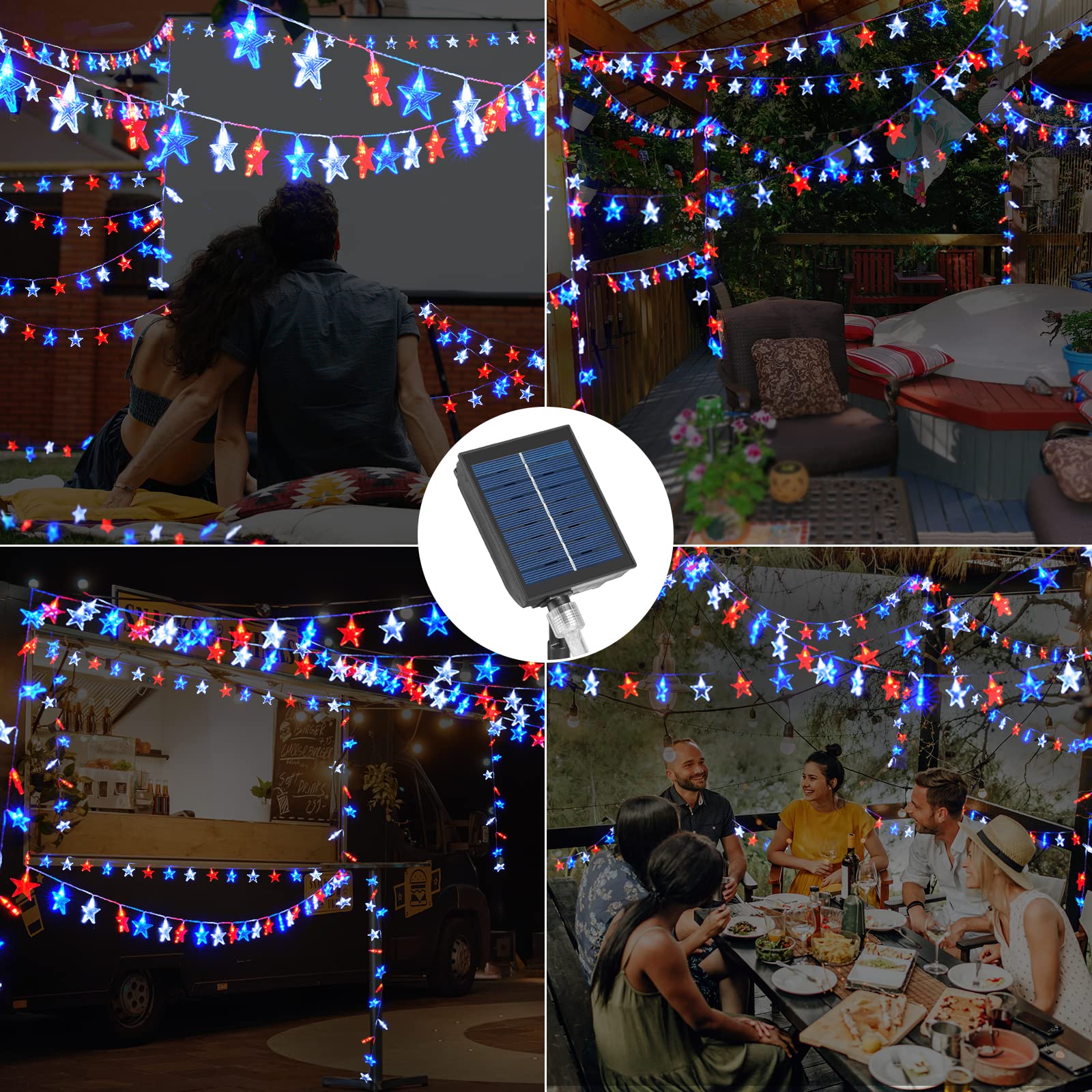 Wispleashare 4Th Of July Decorations Red White Blue Lights With 60Led Big Stars, Solar Powered Rechargeable Independence Day Lights For Indoor Outdoor Home Garden Golf Cart Patriotic Theme Memorial Day Decorations