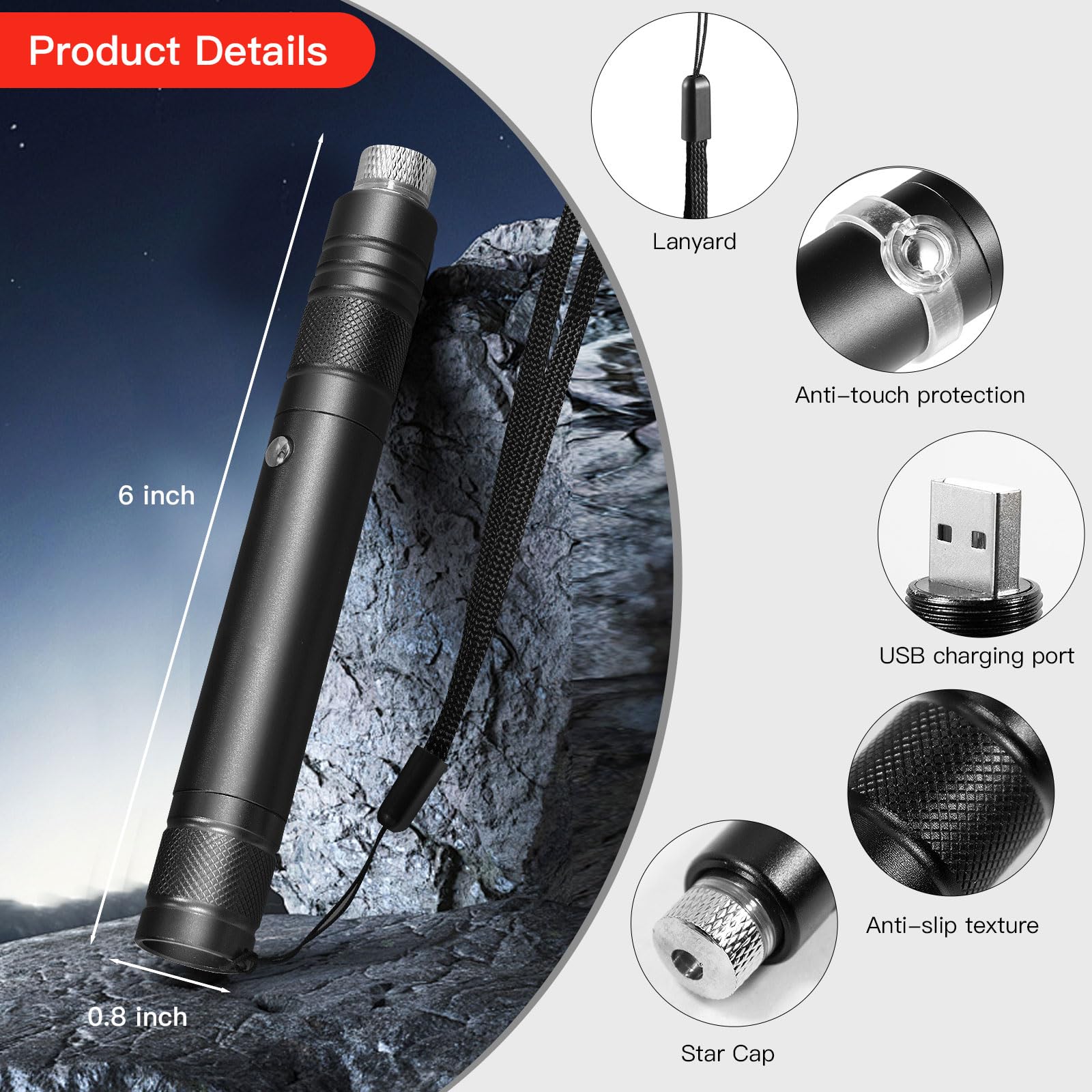 Beaboy Red Light Flashlight, High Power Long Range With Star Cap Adjustable Effect, Rechargeable Red Beam Light Flashlight For Outdoor Journeys, Presentations, Tv/Led/Lcd Screens, And Stargazing