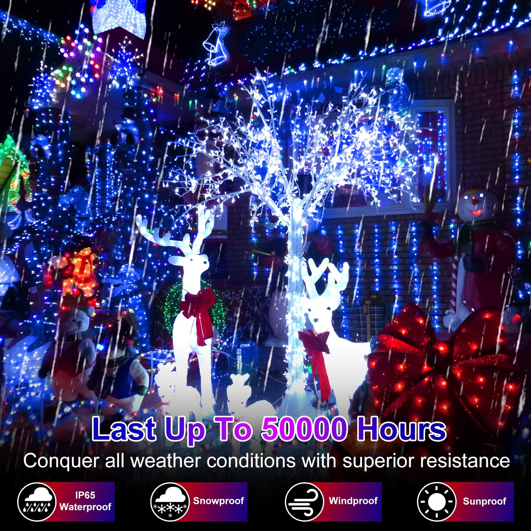 Wuxyiyang 750 Led 256Ft Outdoor Christmas Lights, Super Long String Lights 8 Modes Timer Memory, Outsite Waterproof Dark Green Wire Fairy Light Strings For Xmas Tree Wedding Holiday Party Decorations Blue