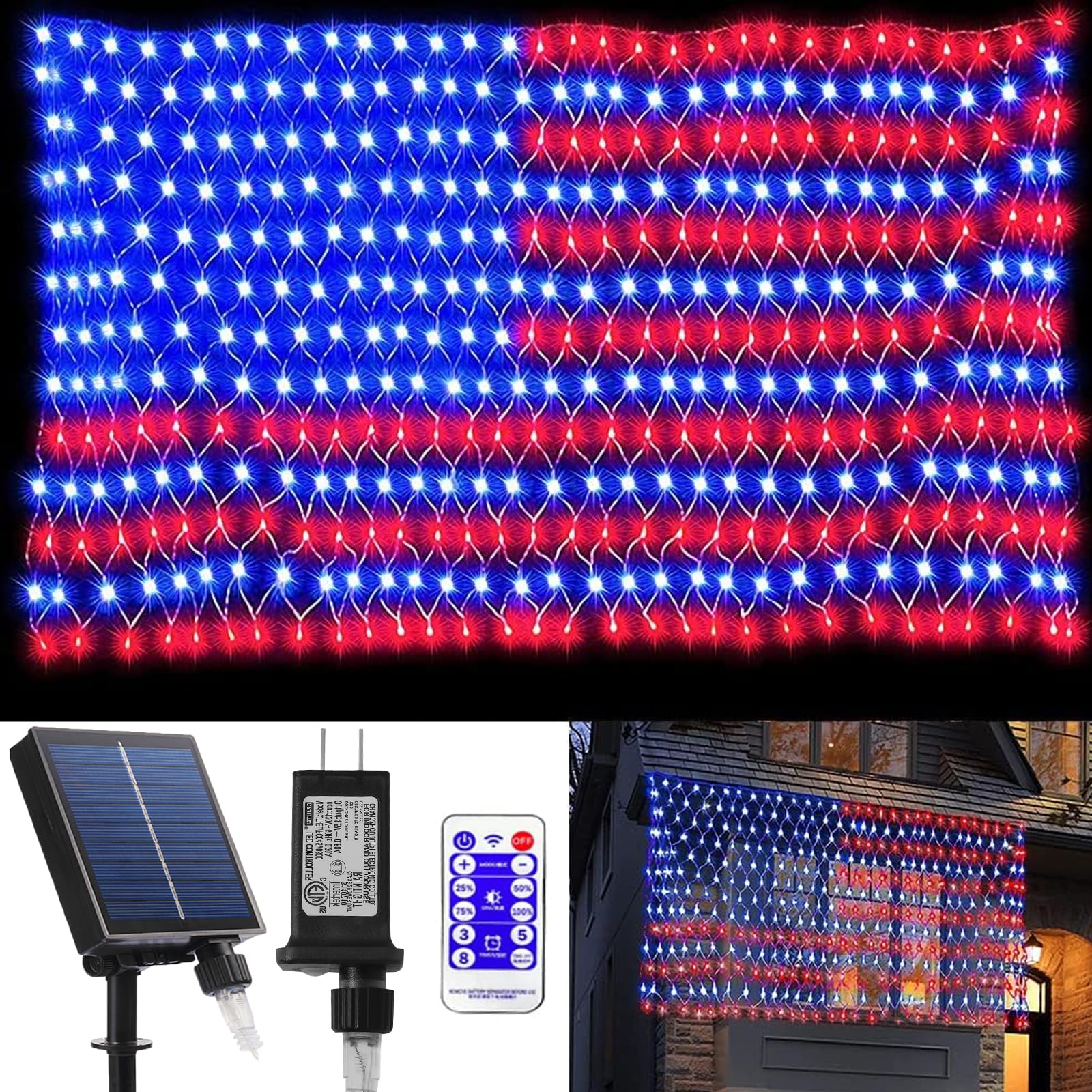 Miniao Solar American Flag Lights, Independence Day Decorations 2-In-1 Solar Powered & Plug In Us Flag Lights 420 Led 8 Modes Waterproof Flag Lights For July 4Th Independence Day, Garden, Yard Decorations