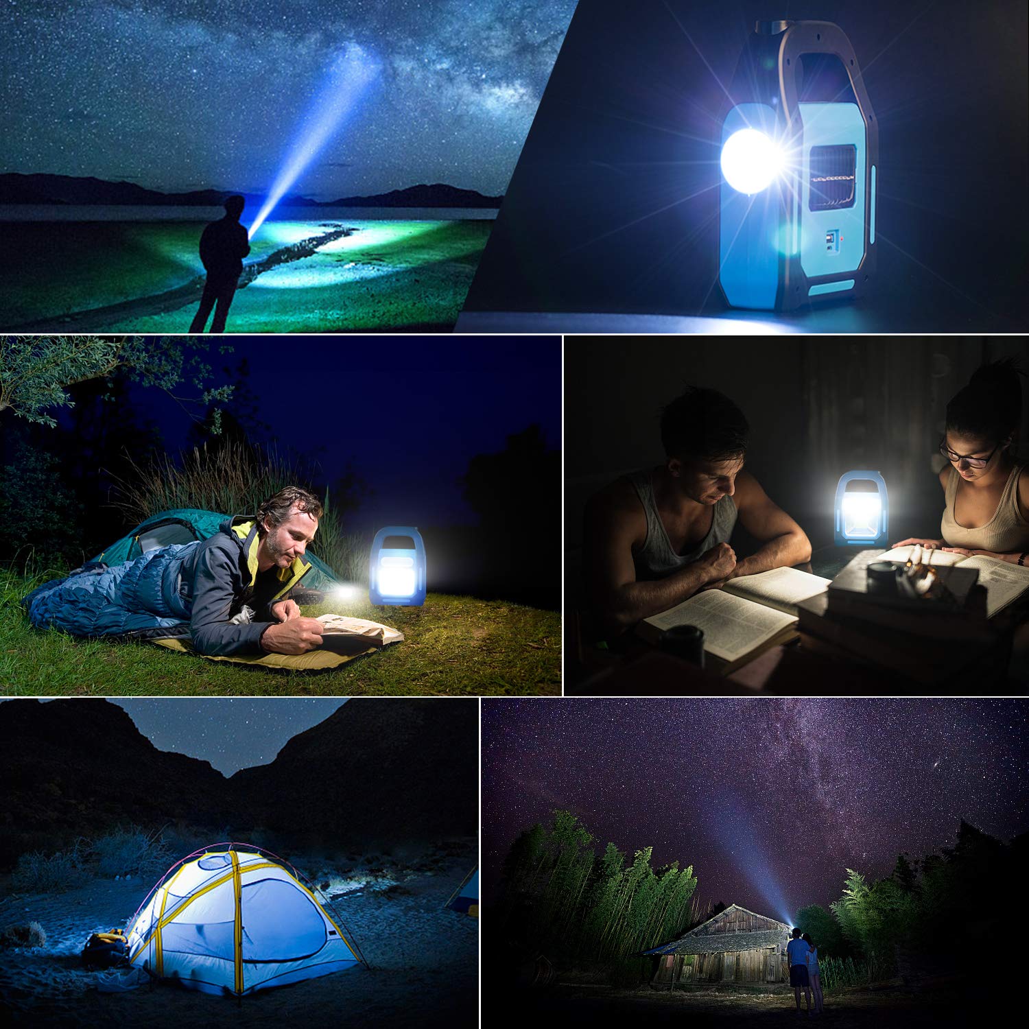 Tansoren 1 Pack 3 In 1 Solar Usb Rechargeable Brightest Cob Led Camping Lantern, Charging For Device, Waterproof Emergency Flashlight Led Light