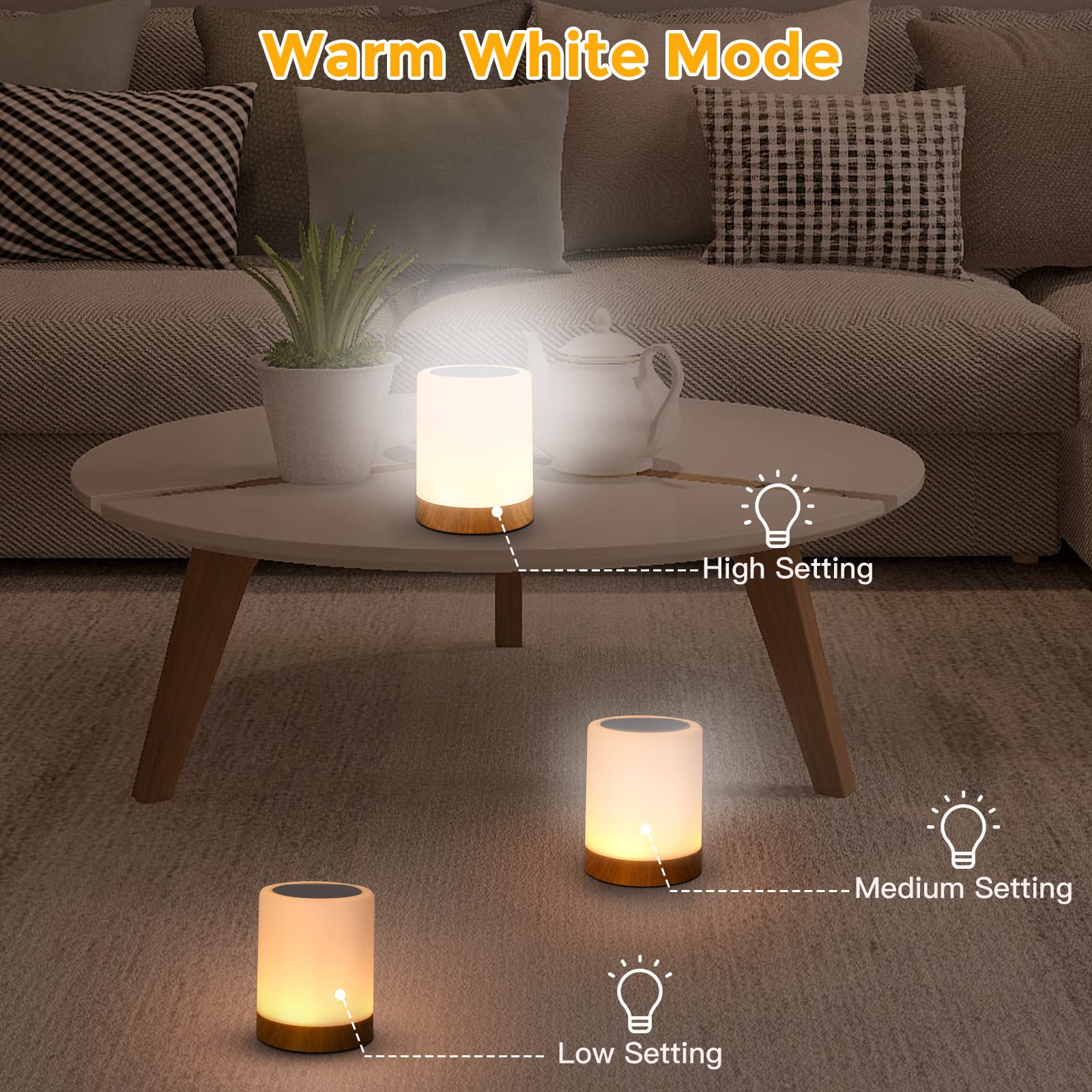 Inflelos Night Light Touch Lamp, Led Table Lamp Bedside Lamp Rgb Table Lamp Bedroom Lamp With Touch Sensor, Portable Desk Lamp Built-In Battery Rechargeable Dimmable, 3 Intensity White Warm Light.