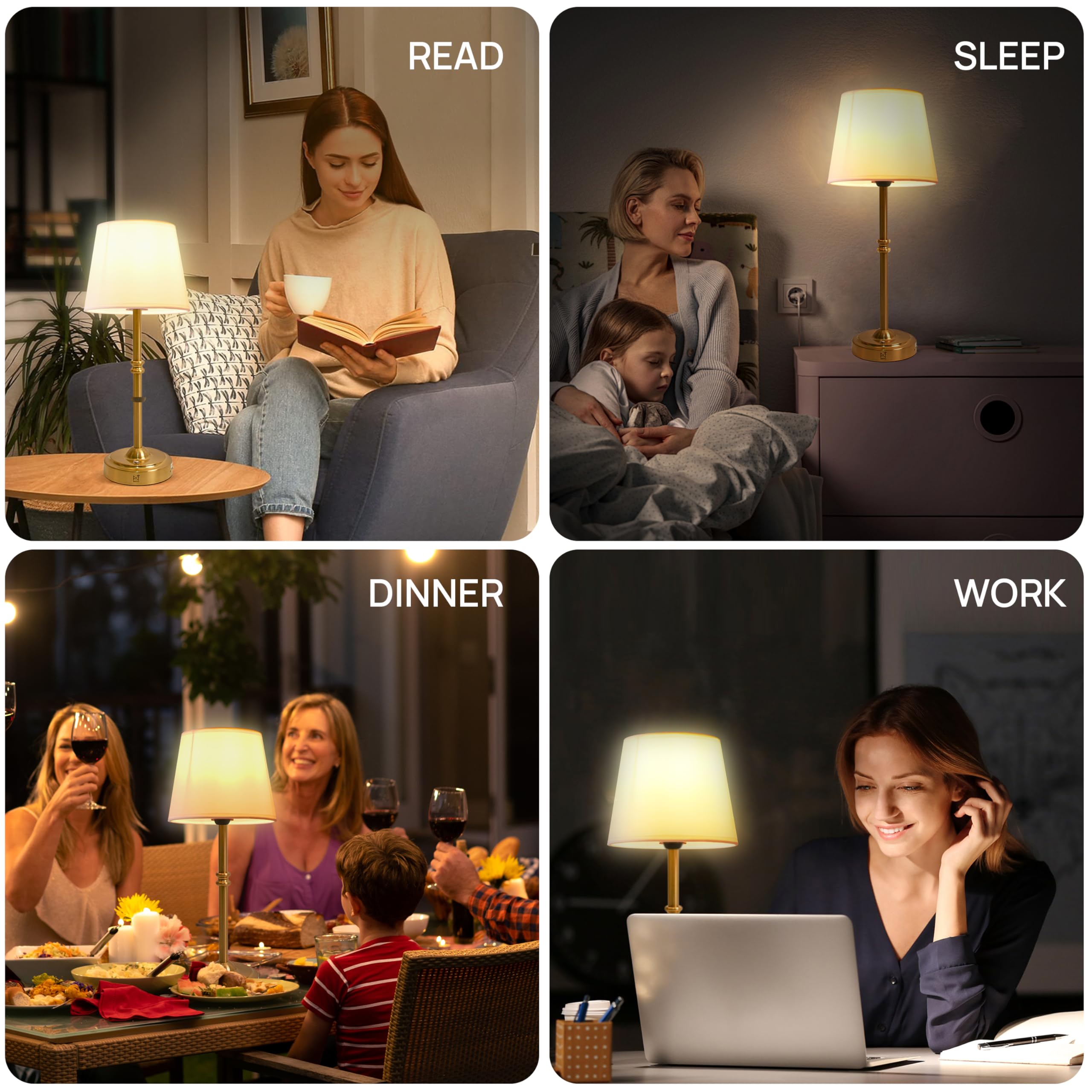 Mf Mifita Cordless Lamp For Desk, 3-Level Dimming Rechargeable Lamp With 6000Mah Battery, Usb-C Fast Charging Wireless Lamp For Bedroom, Nightstand, Office (Gold)