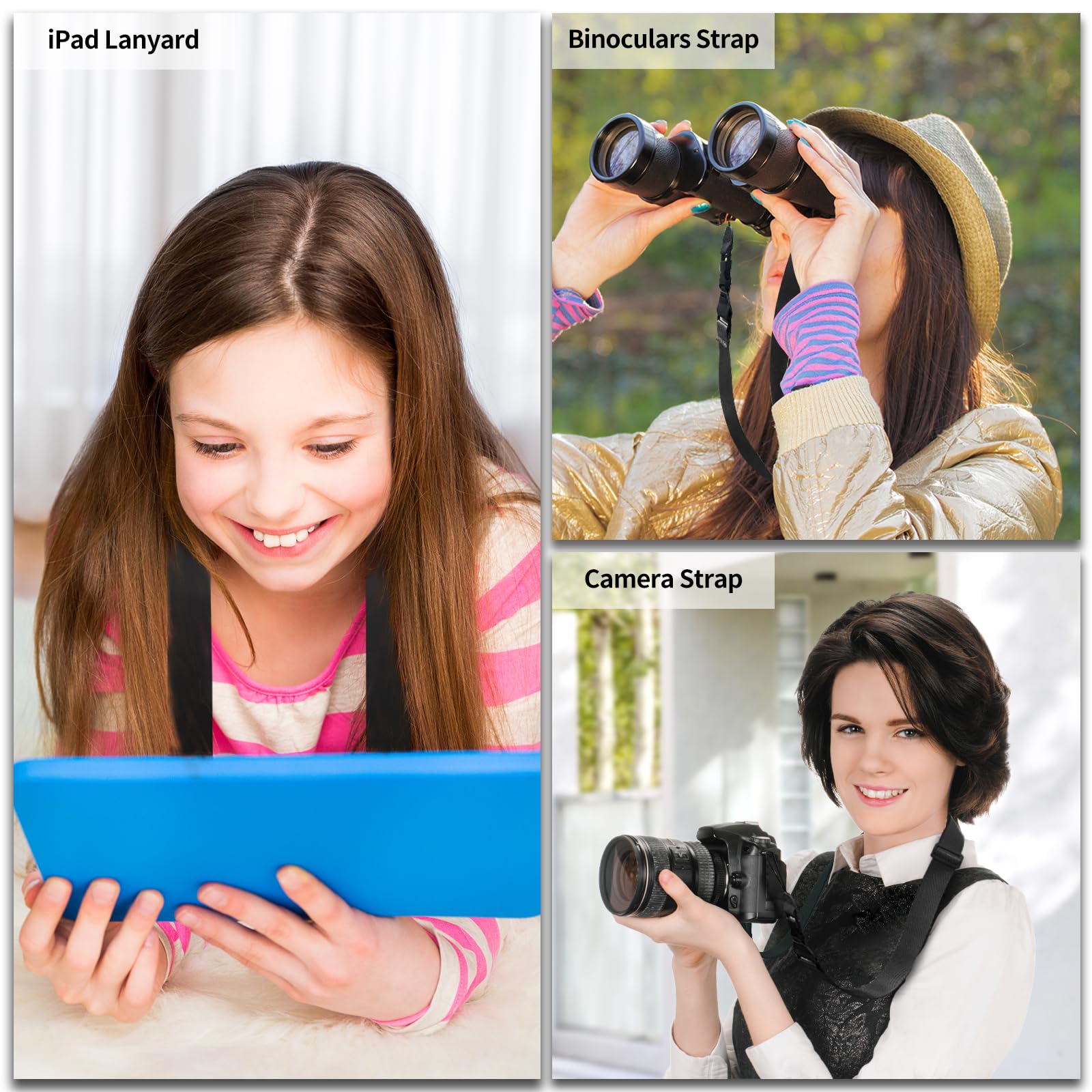 Fieil Adjustable Shoulder Strap, Nylon Camera Strap, Comfortable Neck Strap For Ipad, Cellphone Tablet, Camera, Laptop, Binocular, Luggage Bag (Black Universal Lanyard)