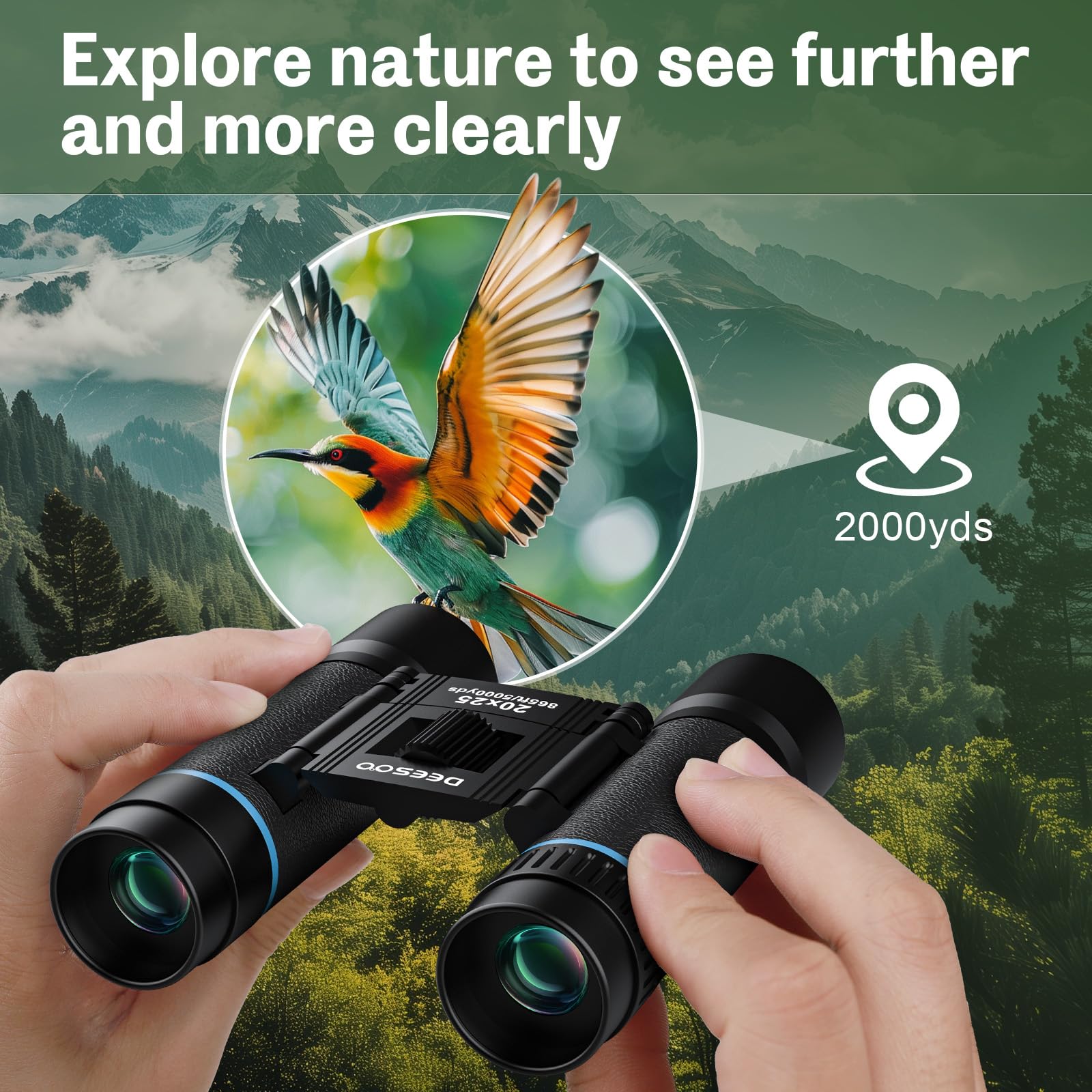 Deesoo 20X25 Binoculars For Adults High Powered - Compact Binoculars For Adults And Kids - Easy Focus For Bird Watching Cruise Travel Concerts Hiking