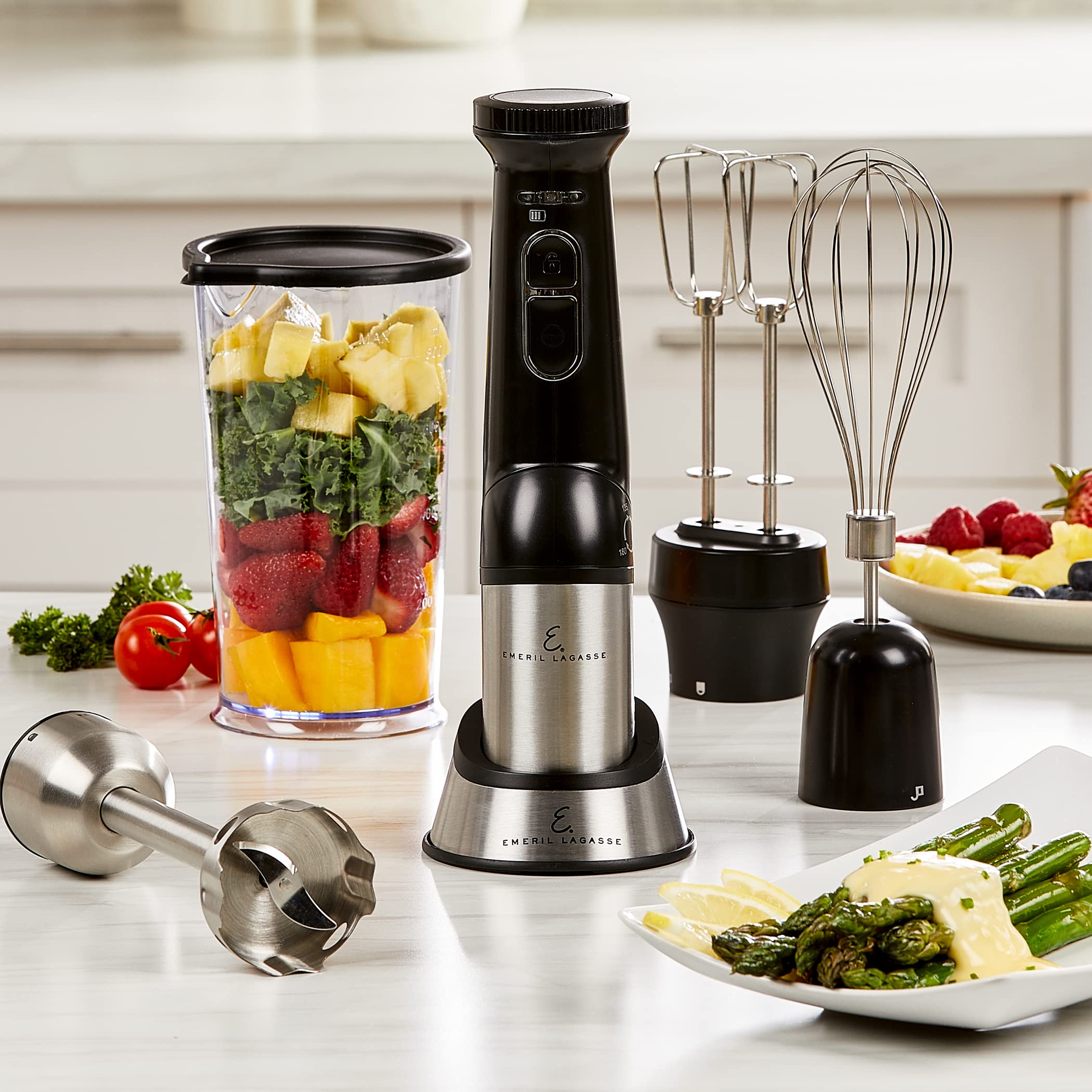 Emeril Lagasse Emeril Everyday Blender & Beyond Immersion Hand Blender, Cordless With Charging Station, Whisk And Double Beater Included.