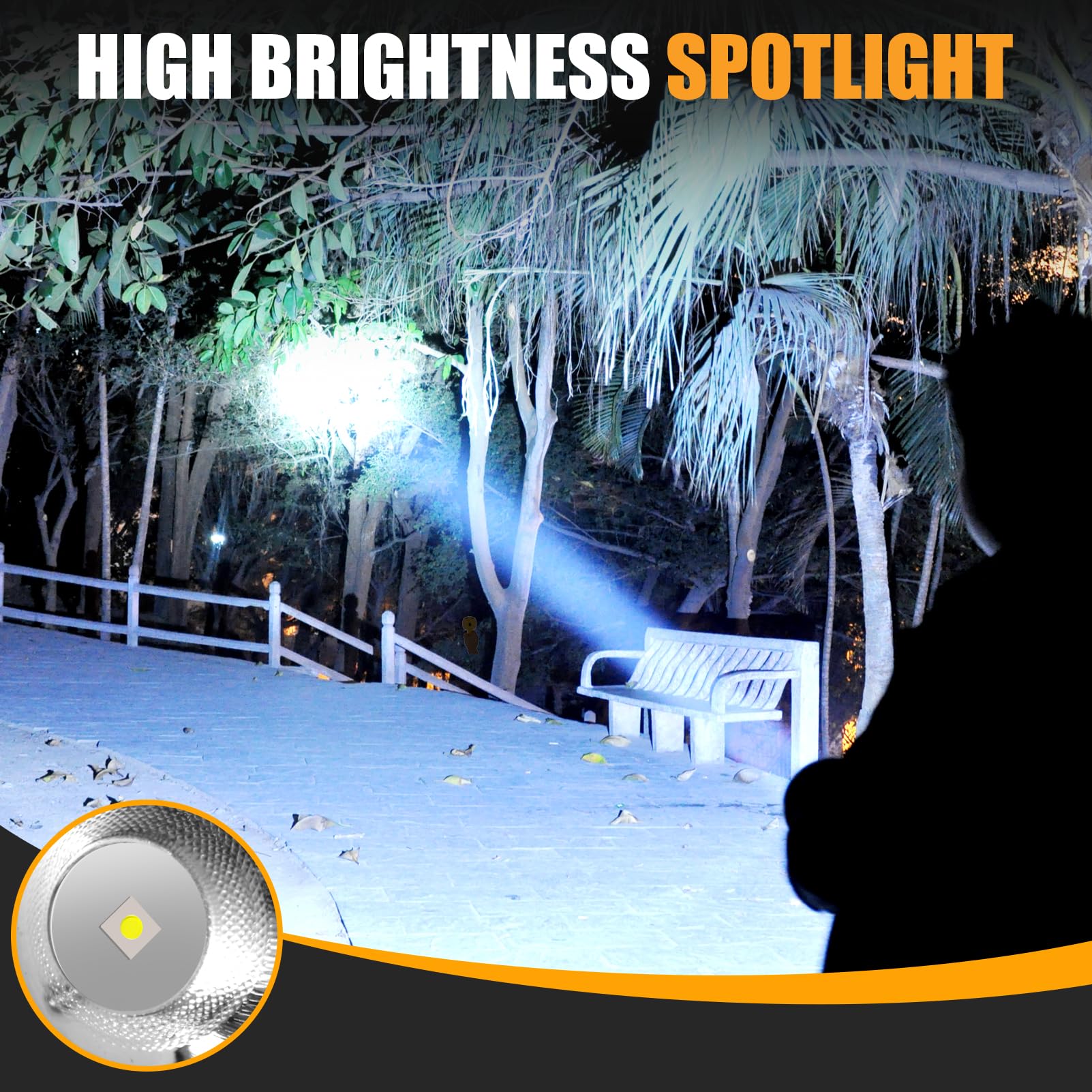 Vanvale Super Bright Rechargeable Spotlight,Handheld Rechargeable White Led Flashlight,Ultra-Long Standby Lightweight Utility Searchlight Abs Light