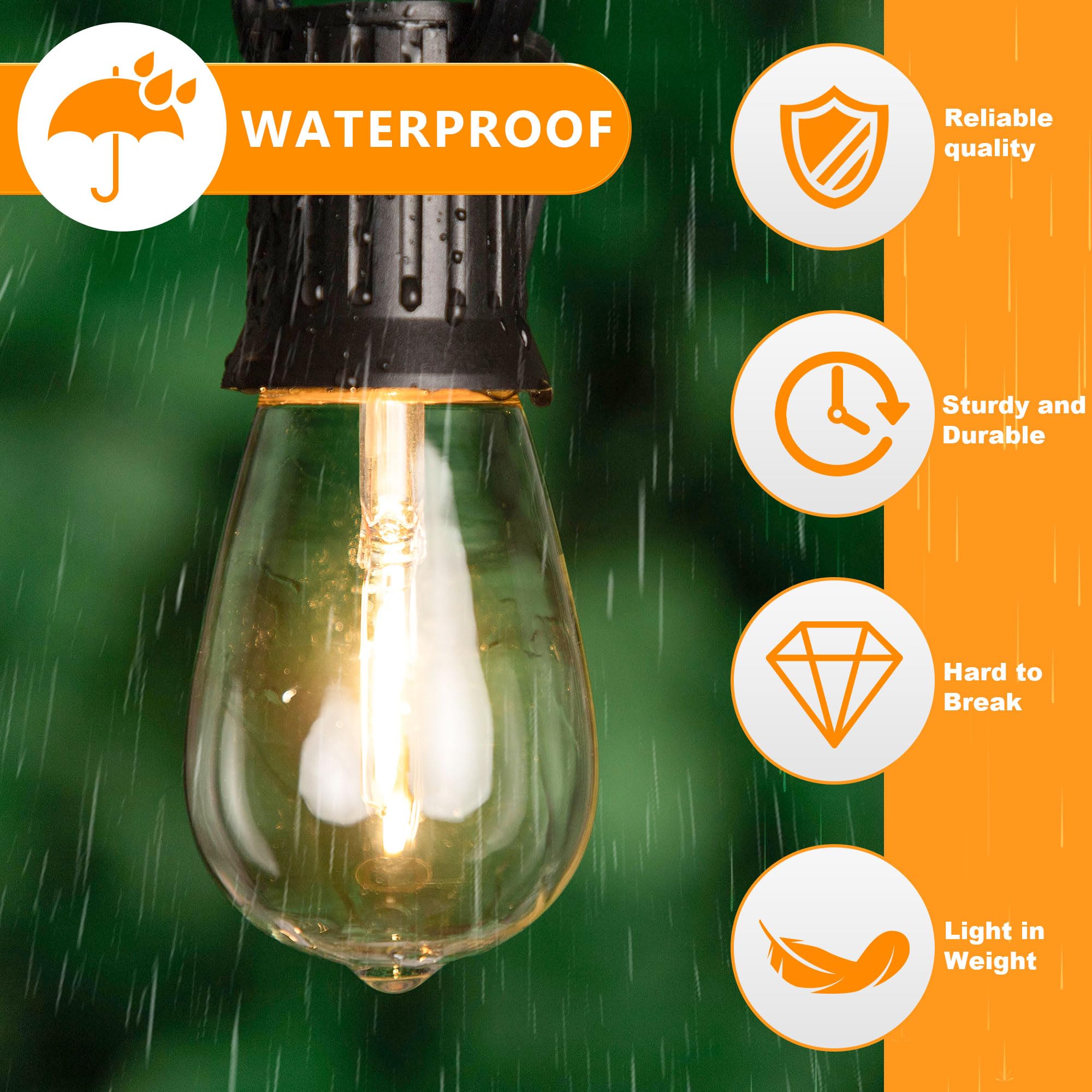 Sphoon 25 Pack S14 Replacement Led Bulbs Outdoor String Lights Bulbs Filament Edison Bulb 1W=10W For Garden Patio Party Warm White 2700K,80Lm,Clear Glass,E26 Base