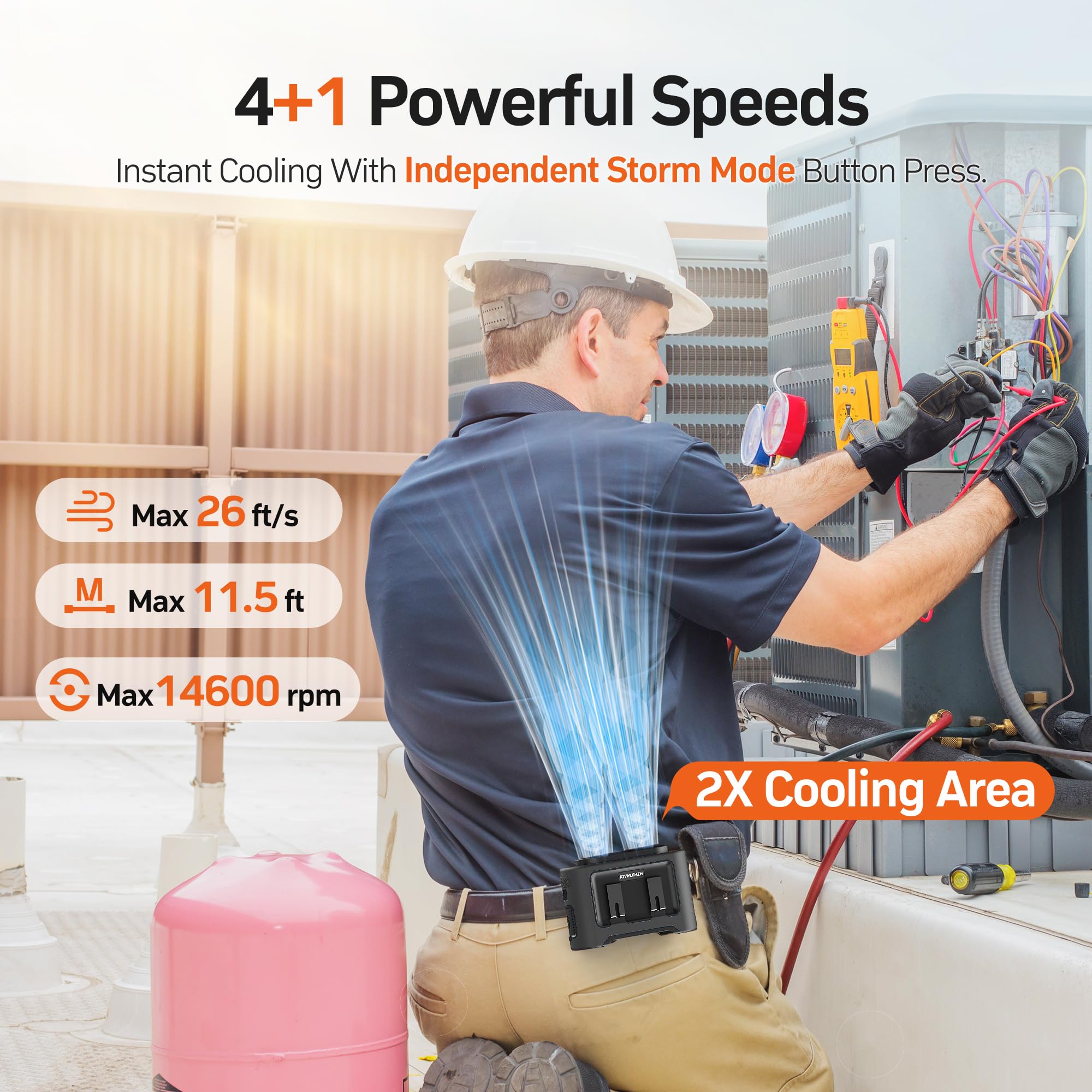 Kitwlemen 14500Mah Portable Waist Fan - Personal Clip On Belt Fan, Dual Air Outlet, 5 Speed 35H
