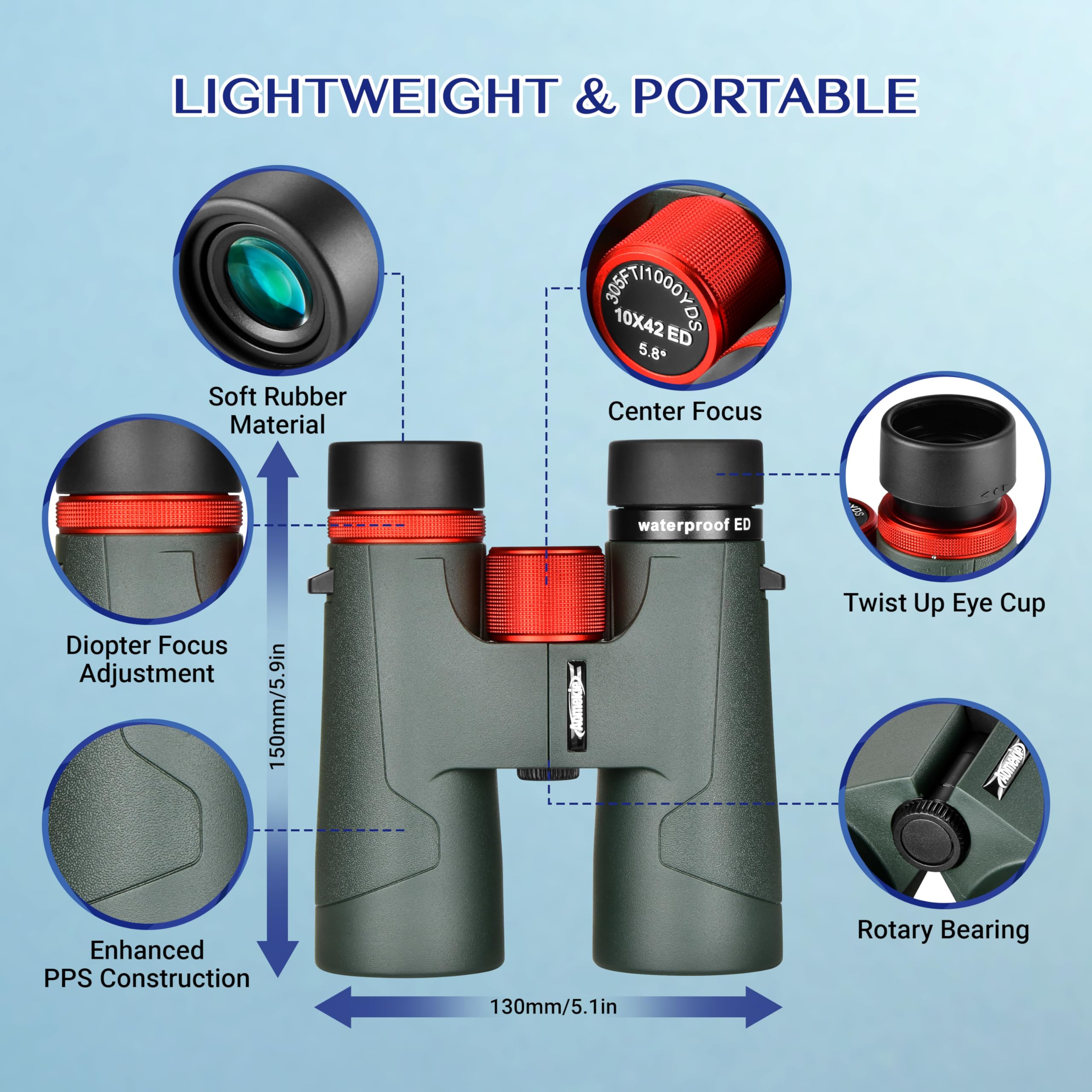 Aomekie 10X42 Binoculars With Ed Glass For Adults And Kids High-Powered Binoculars With Bak4 Prism For Birdwatching Hunting Fishing Sports