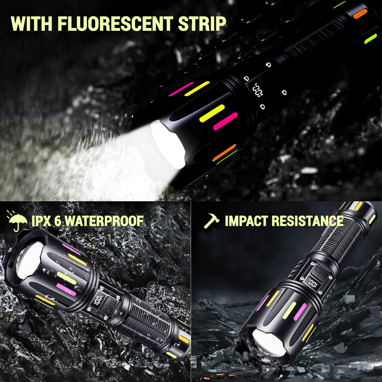 Gattlelic Rechargeable Flashlights High Lumens Led Flashlights Adjustable 5 Modes Telescopic Zoom Waterproof Handheld Flashlight With Usb Cable, For Camping Hiking Outdoor Emergency