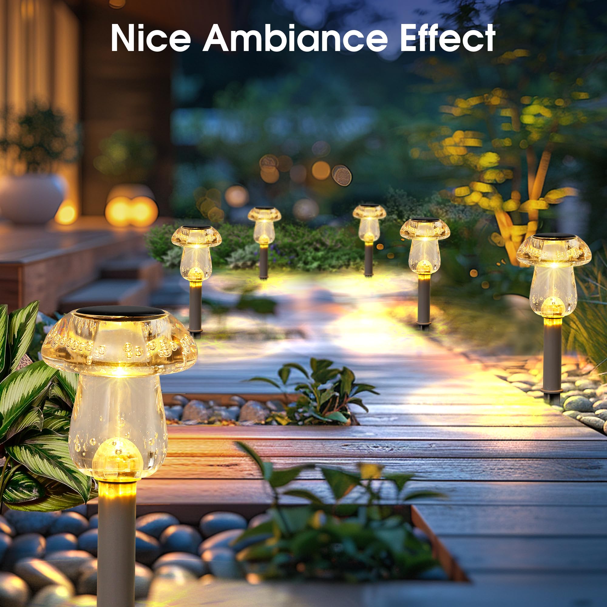 Eyrosa Solar Outdoor Lights, 16 Pack Waterproof Solar Mushroom Lights For Garden Yard Pathway Path Walkway Driveway Lawn Landscape Outside Decor（Warm White）