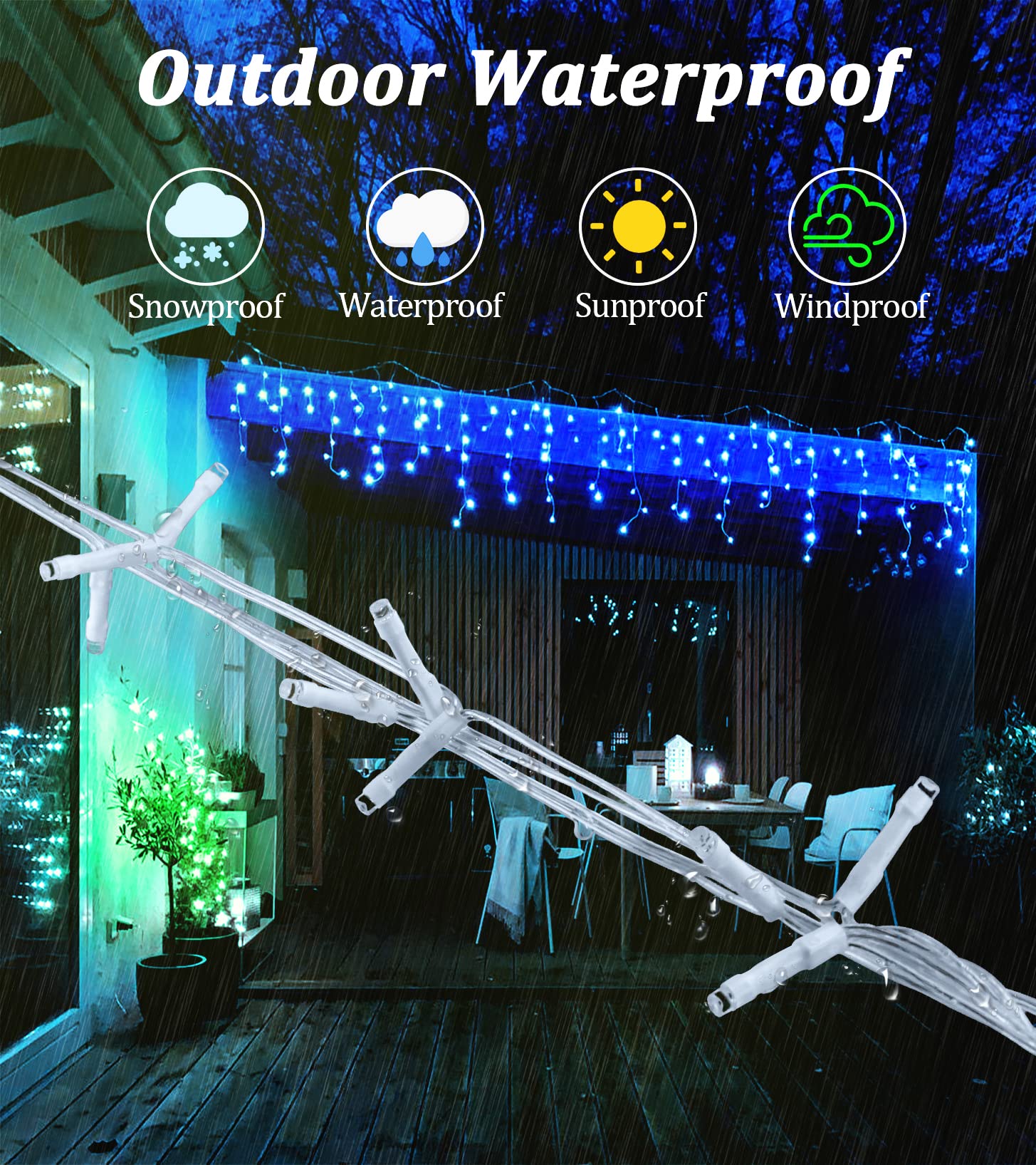 Bpazvuh 66Ft Outdoor Led String Lights, 8 Modes With Timer Memory, 611 Leds On 141 Drops, Waterproof For Holidays, Weddings, Parties (Blue)