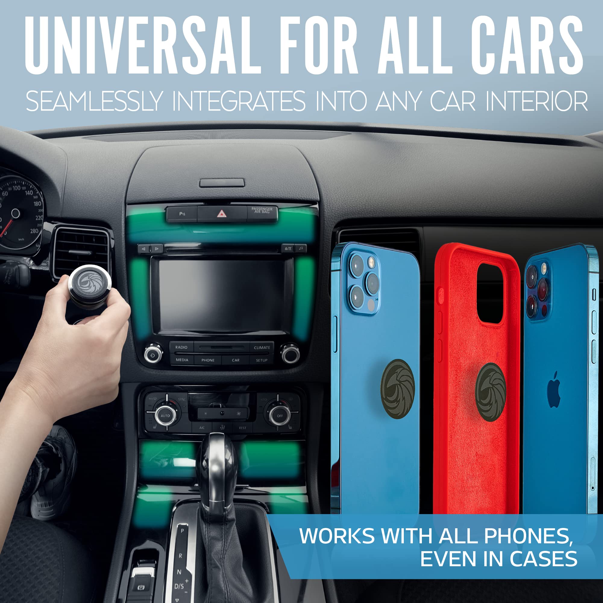 Caw.Car Accessories Universal Car Phone Mount Magnetic - All-Metal Car Mount For Smartphone & Gps - Cell Phone Holder For Car Dashboard. +100 To Safeness & Comfort