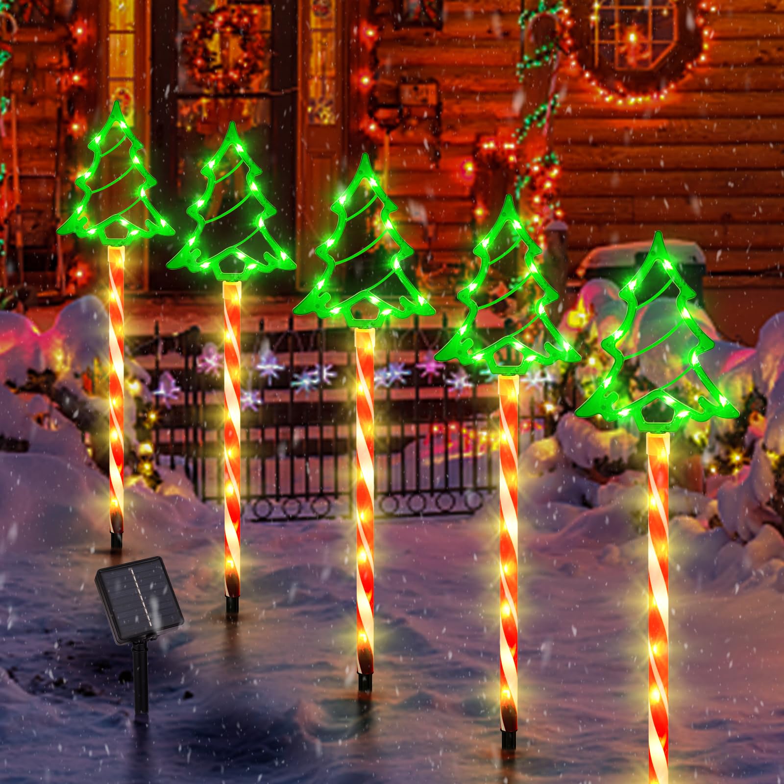 Rjzz Solar Christmas Lights 5 Pack Solar Outdoor Christmas Tree With 8 Lighting Modes Christmas Pathway Lights Walkway Christmas Lights Ip65 Waterproof Christmas Outdoor Decorations For Yard Garden Sideway