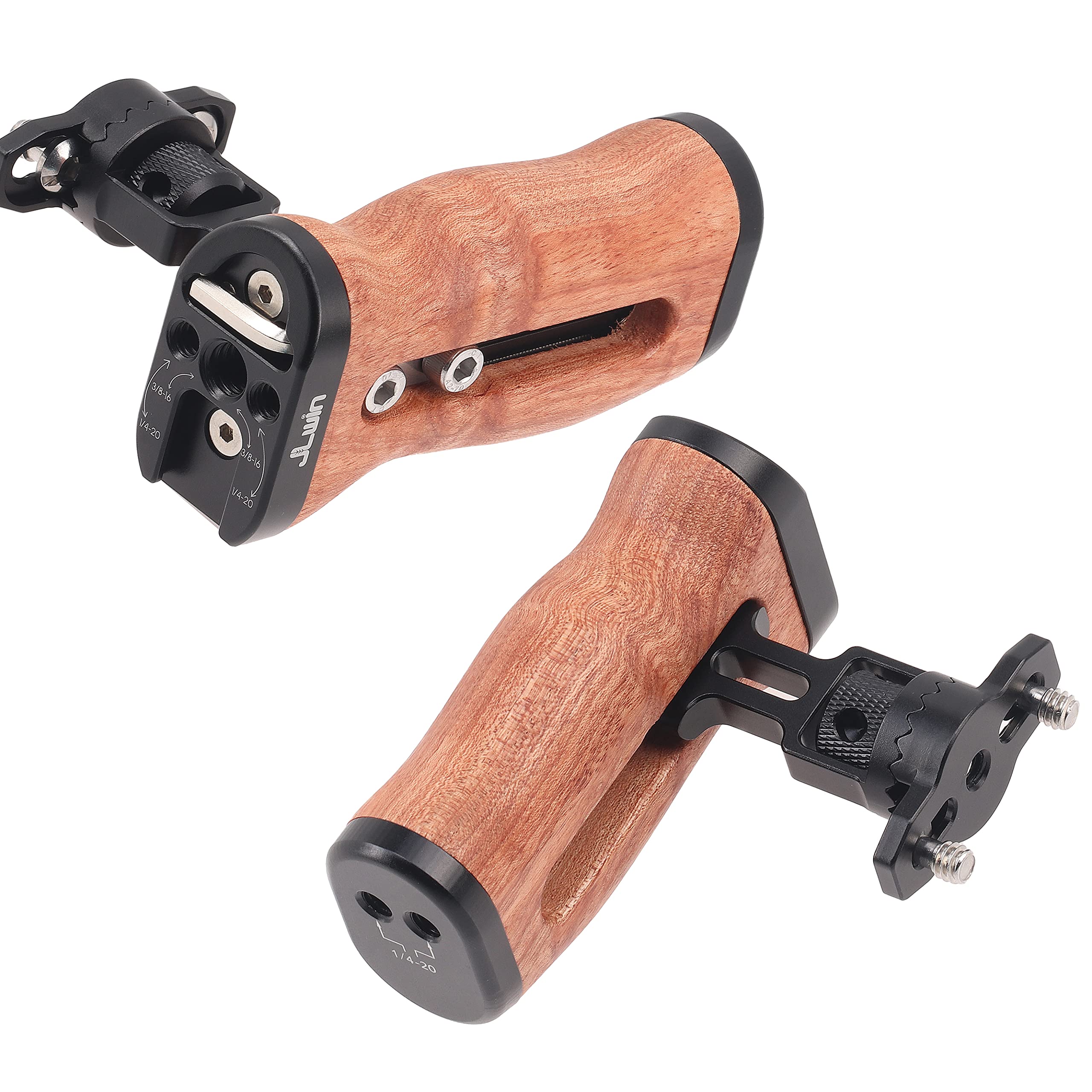 Fotga Wooden Side Handle Grip Stabilizer With Dual 1/4"-20 Screws Mount Cold Shoe For Dslr Mirrorless Video Camera Cage Microphone Built-In Allen Wrench,Up/Down Position Adjustable