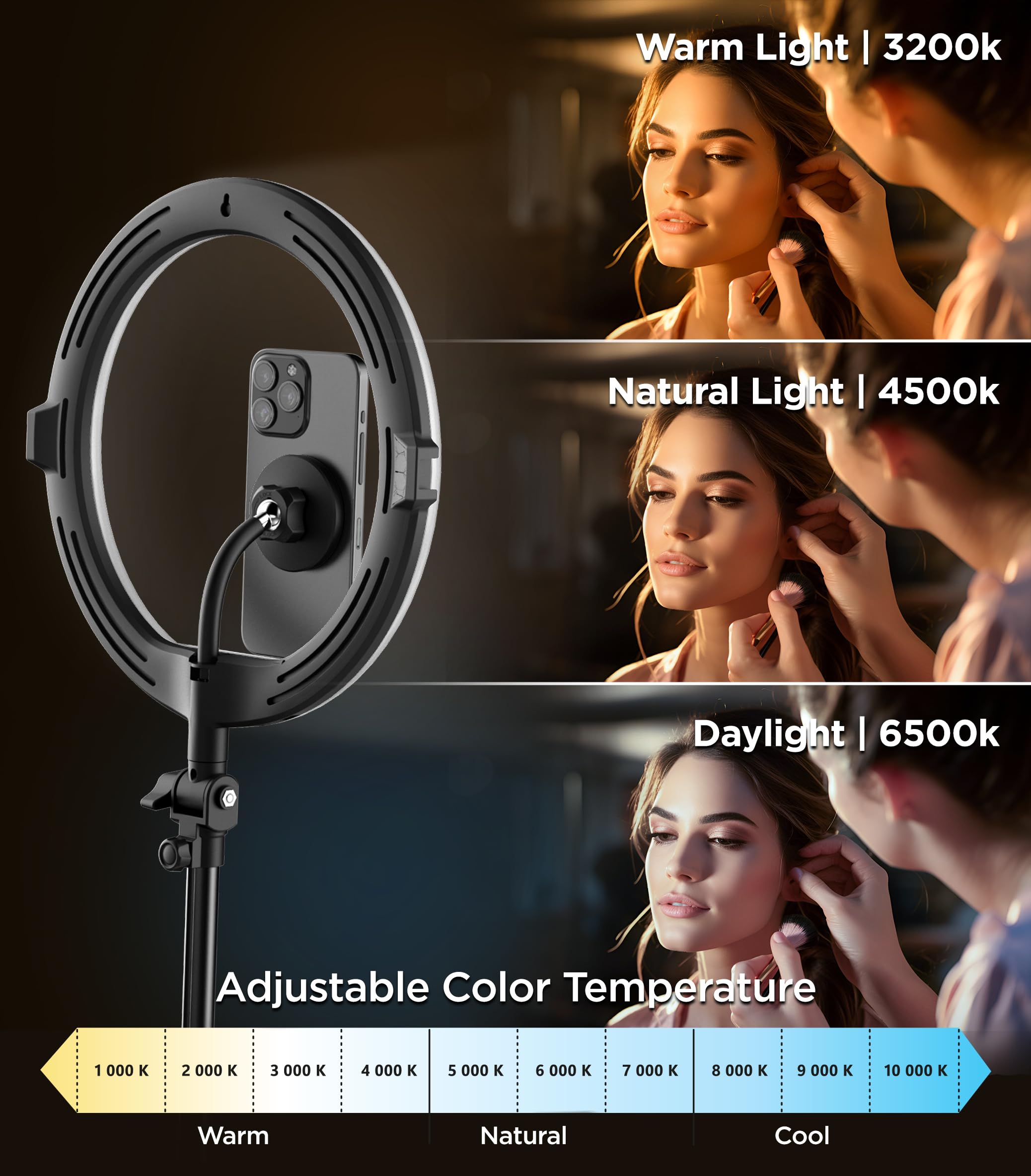 Galvanox Magnetic Ring Light Stand For Iphone Content Creators - Compatible With Magsafe Magnet Phone Holder, 63" Extendable Folding Portable Tripod (Adjustable Tone/Brightness)