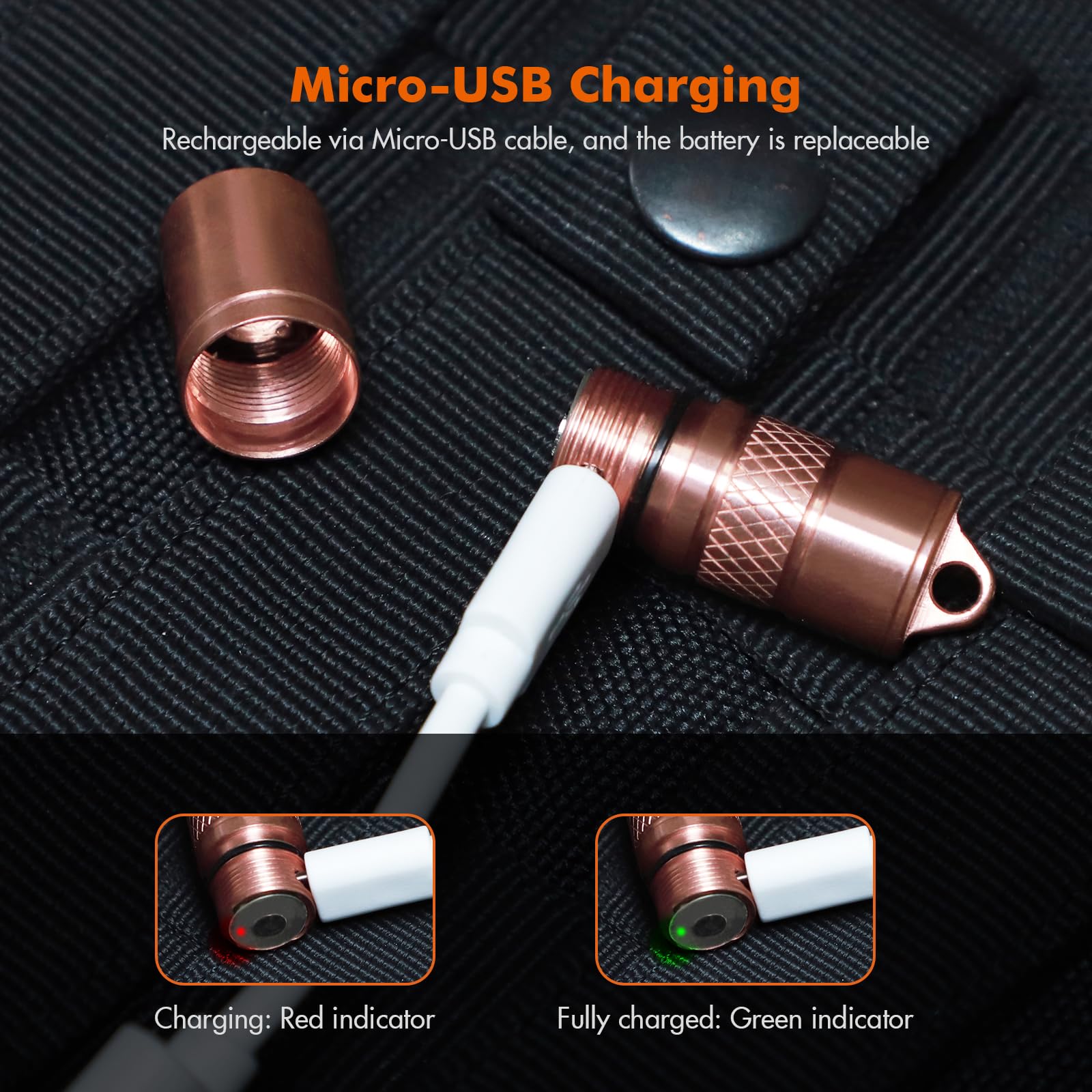 Brinyte M18 Copper Mini Keychain Flashlight Micro-Usb Rechargeable Key Chain Light 110 Lumen Tiny Pocket Flashlight Slim Mini Edc Light For Everyday Carry Camping Dog Walking Emergency
