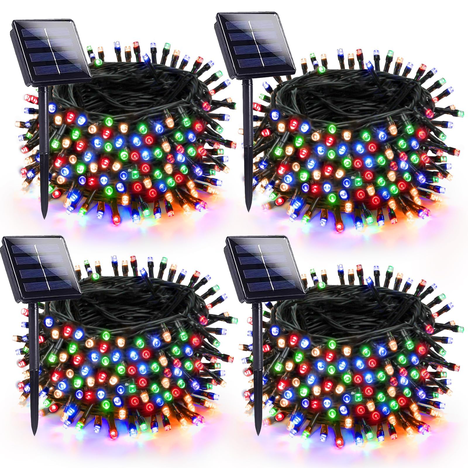 Sanjicha 4 Pack 180Ft Solar Christmas Lights Outdoor Waterproof, Super Bright 320 Led Solar String Lights With 8 Lighting Modes, Green Wire Twinkle Tree Light For Outside Xmas Party Decor (Multi-Colored)
