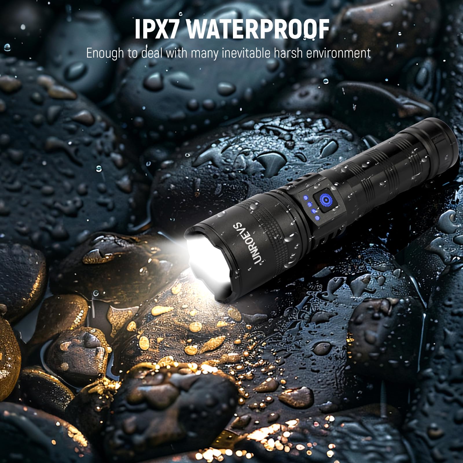 Unroevs Rechargeable Flashlights High Lumens, High Power Led Flashlights With 5 Modes ，Super Bright Zoomable Flashlight, Handheld Flash Light For Emergencies, Camping