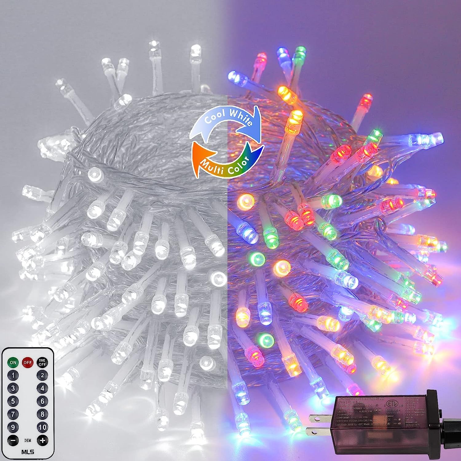 Kaq 300 Led 115Ft Multicolor To Cool White Color Changing Christmas String Lights For Outdoor&Indoor, 11 Modes Christmas Tree Clear Wire Fairy Waterproof Lights With Memory Function & Remote & Timer