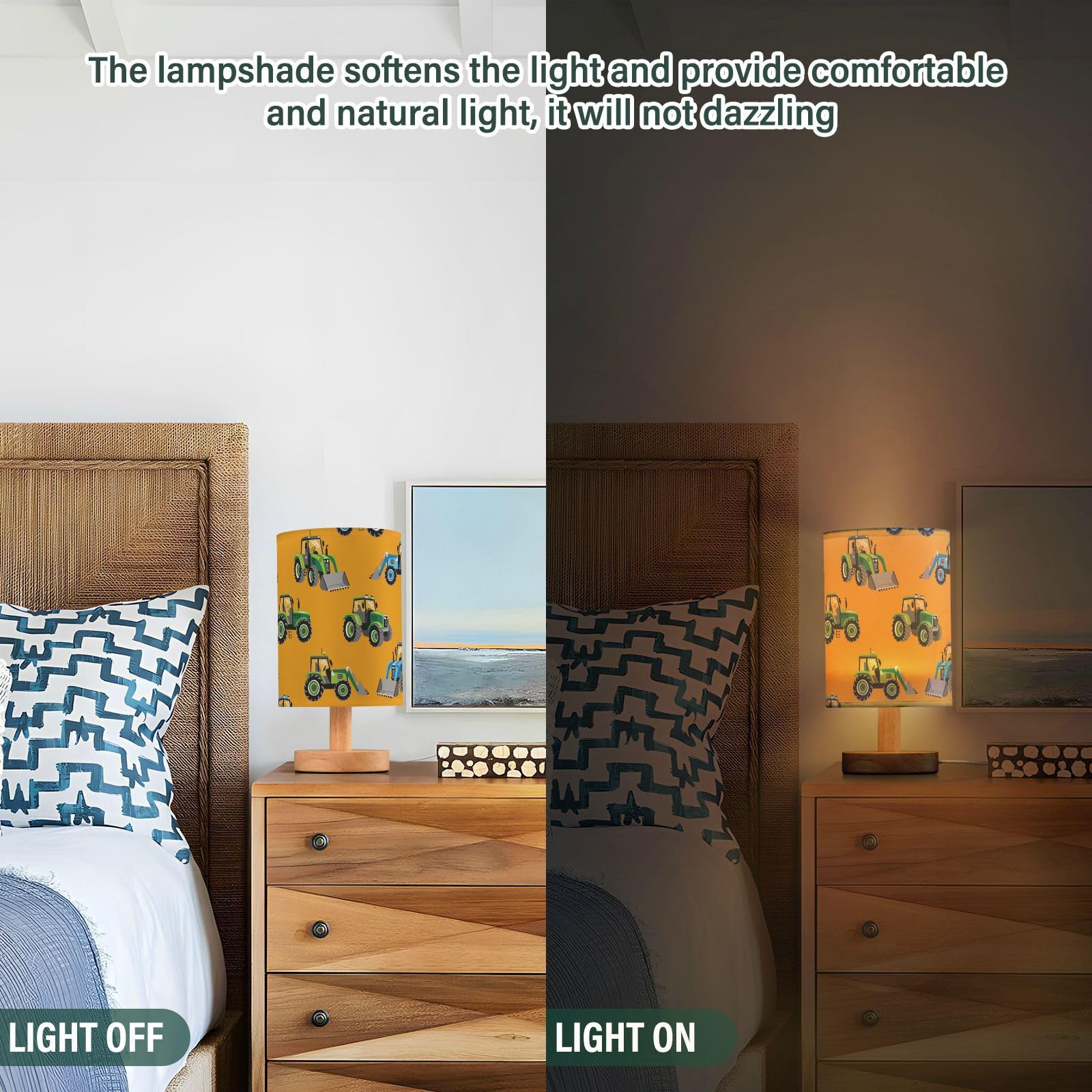 Frodotgv Night Lamp Light Table Lamp Unique Hand Drawn Tractor Yellow Lamps For Kids Dorm Room
